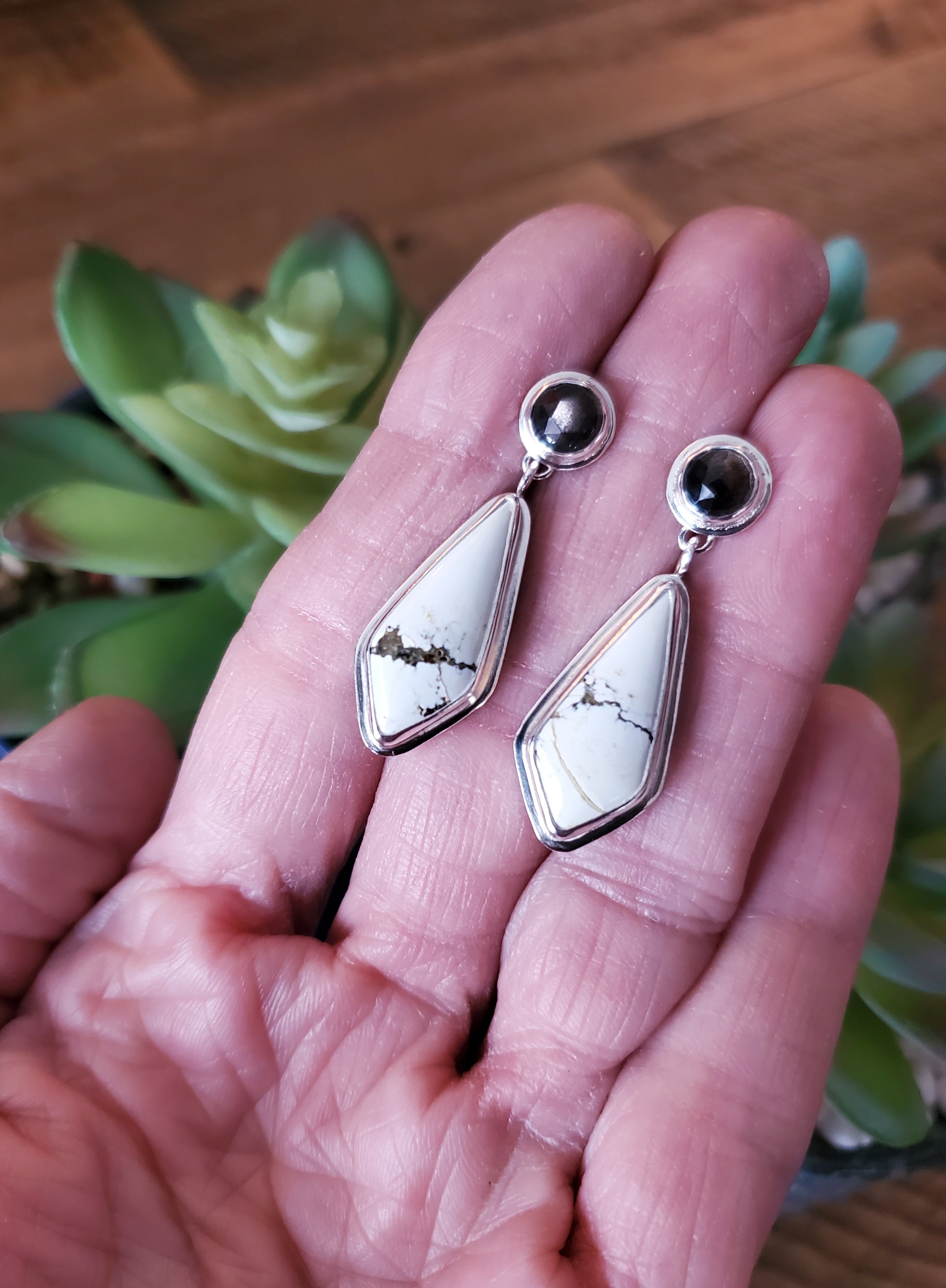 Ivory Creek Variscite and Chocolate Sapphire Stud Dangle Drop Earrings in Solid Sterling Silver