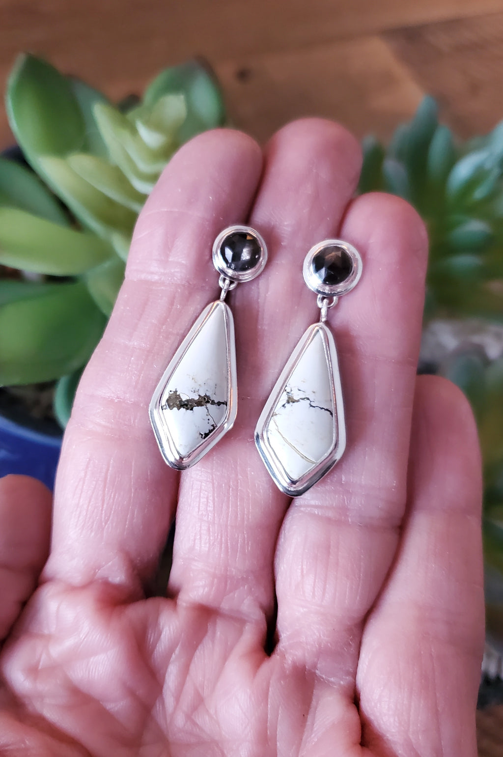 Ivory Creek Variscite and Chocolate Sapphire Stud Dangle Drop Earrings in Solid Sterling Silver