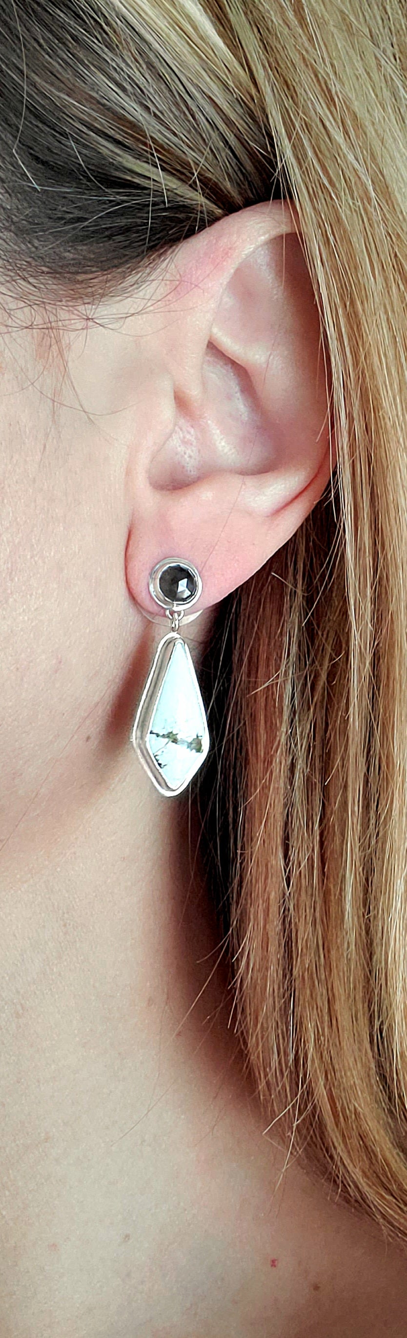 Ivory Creek Variscite and Chocolate Sapphire Stud Dangle Drop Earrings in Solid Sterling Silver