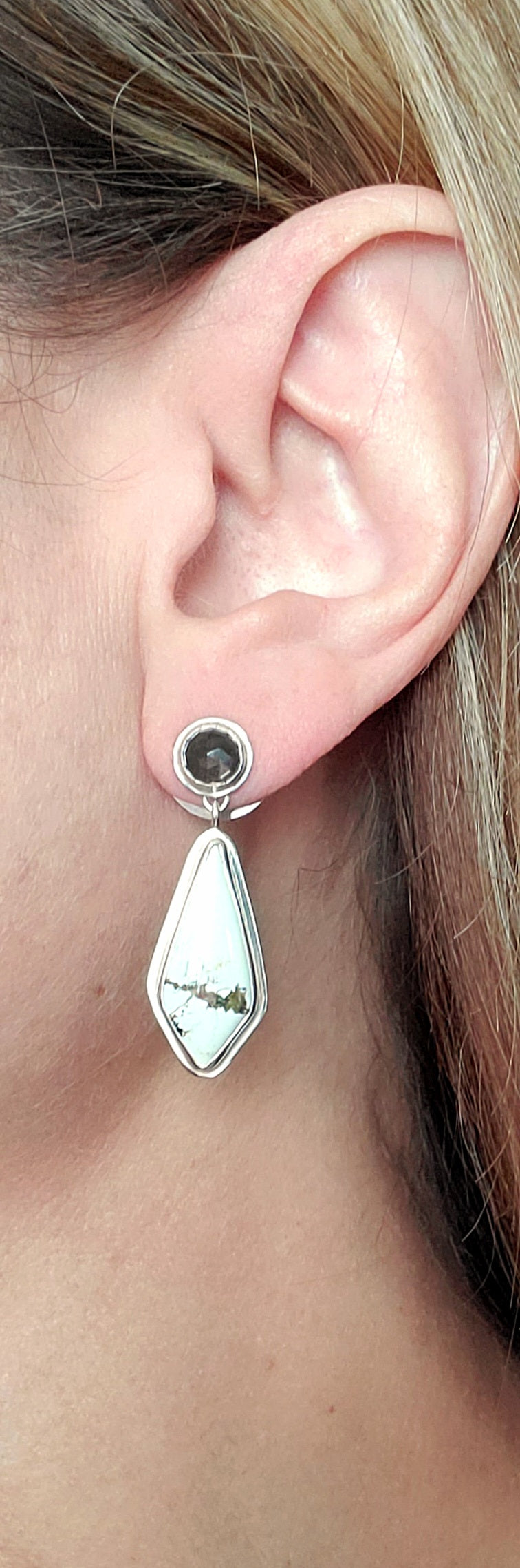 Ivory Creek Variscite and Chocolate Sapphire Stud Dangle Drop Earrings in Solid Sterling Silver