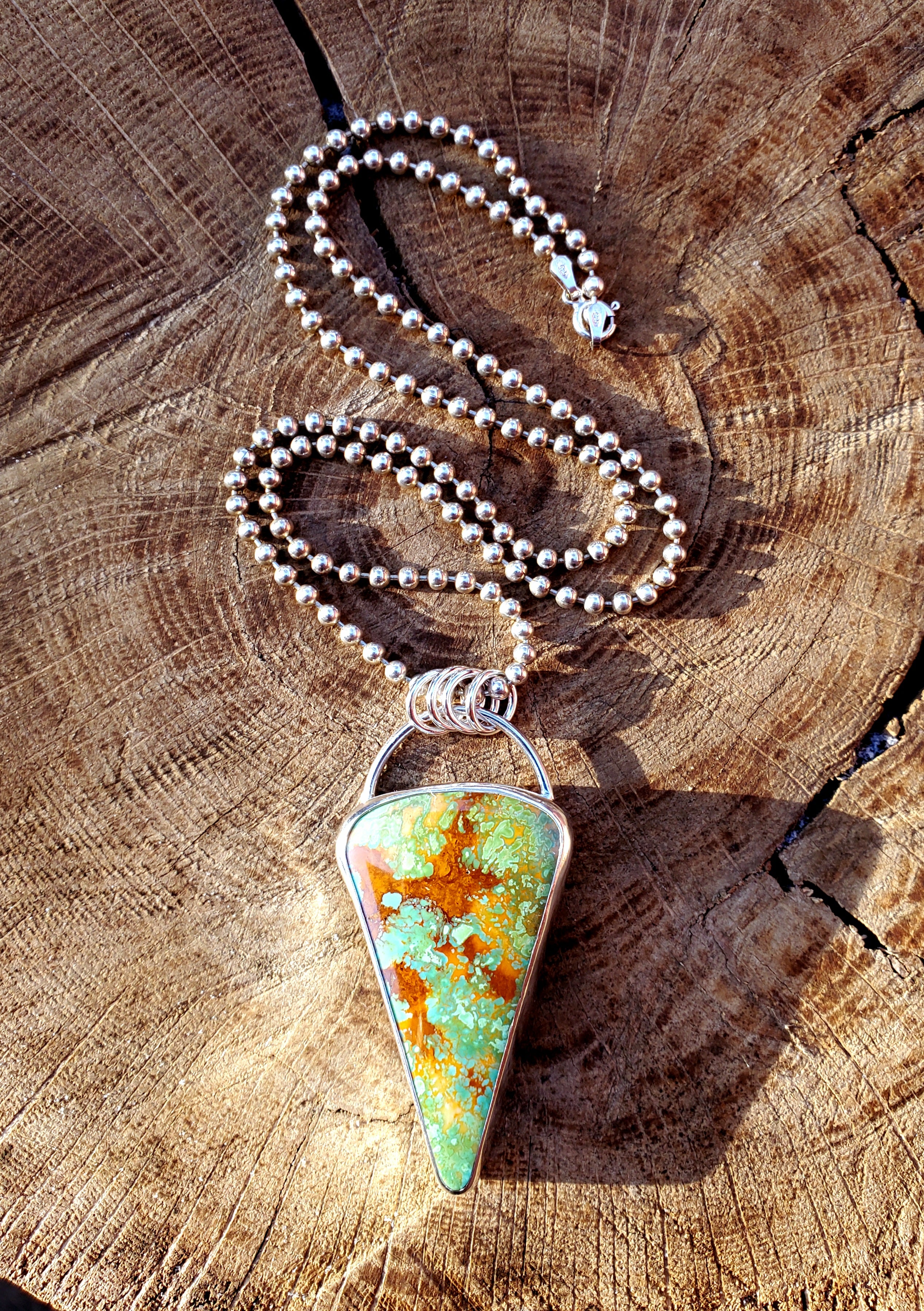 Royston Turquoise 61 Carat Large Inverted Triangle Statement Pendant Necklace in Solid Sterling Silver
