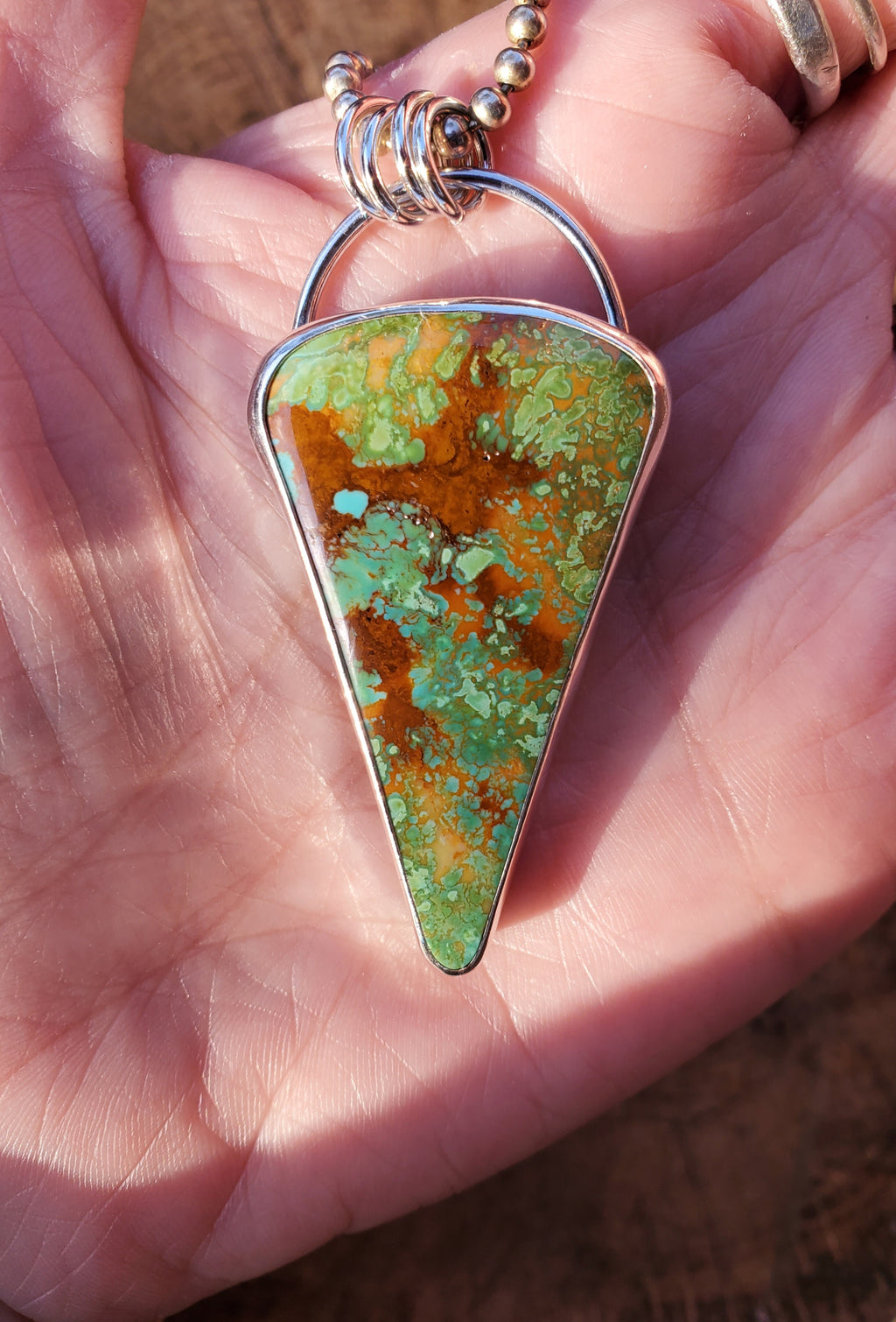 Royston Turquoise 61 Carat Large Inverted Triangle Statement Pendant Necklace in Solid Sterling Silver