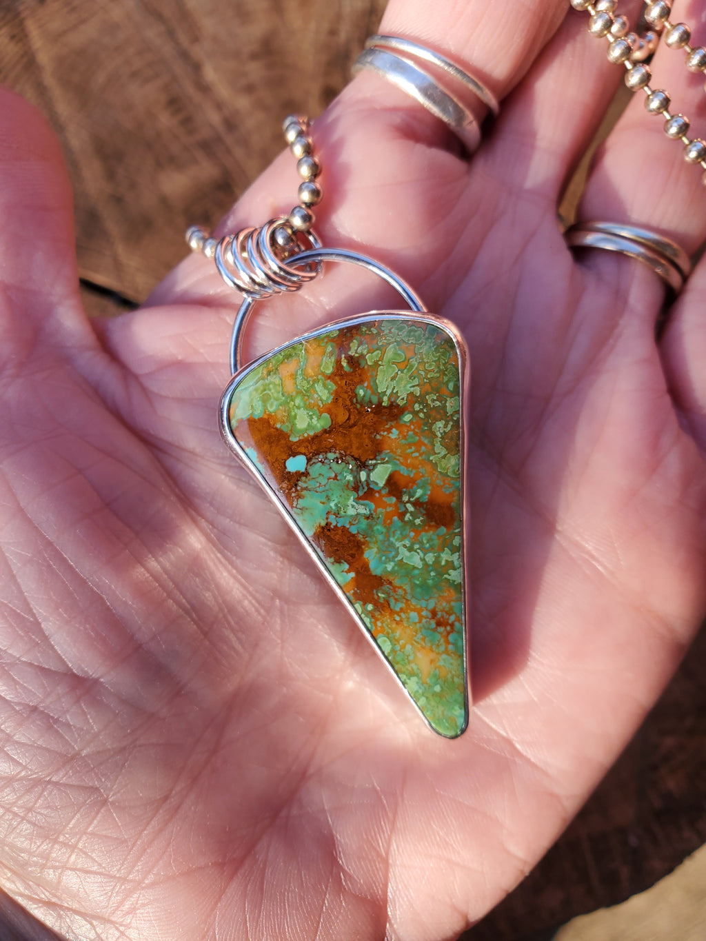 Royston Turquoise 61 Carat Large Inverted Triangle Statement Pendant Necklace in Solid Sterling Silver