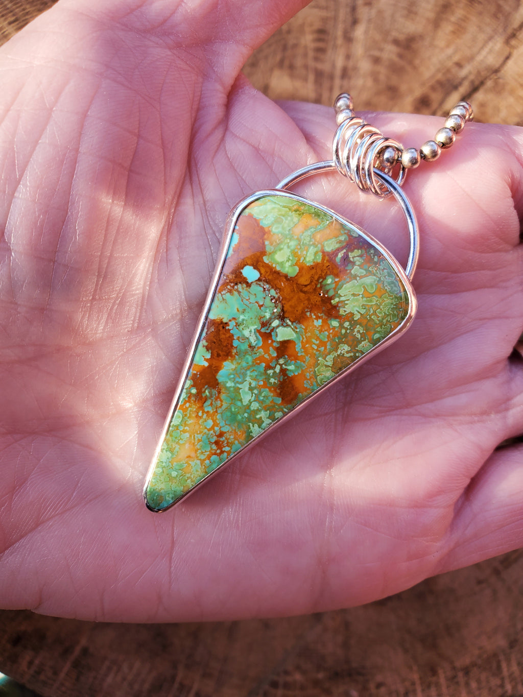 Royston Turquoise 61 Carat Large Inverted Triangle Statement Pendant Necklace in Solid Sterling Silver