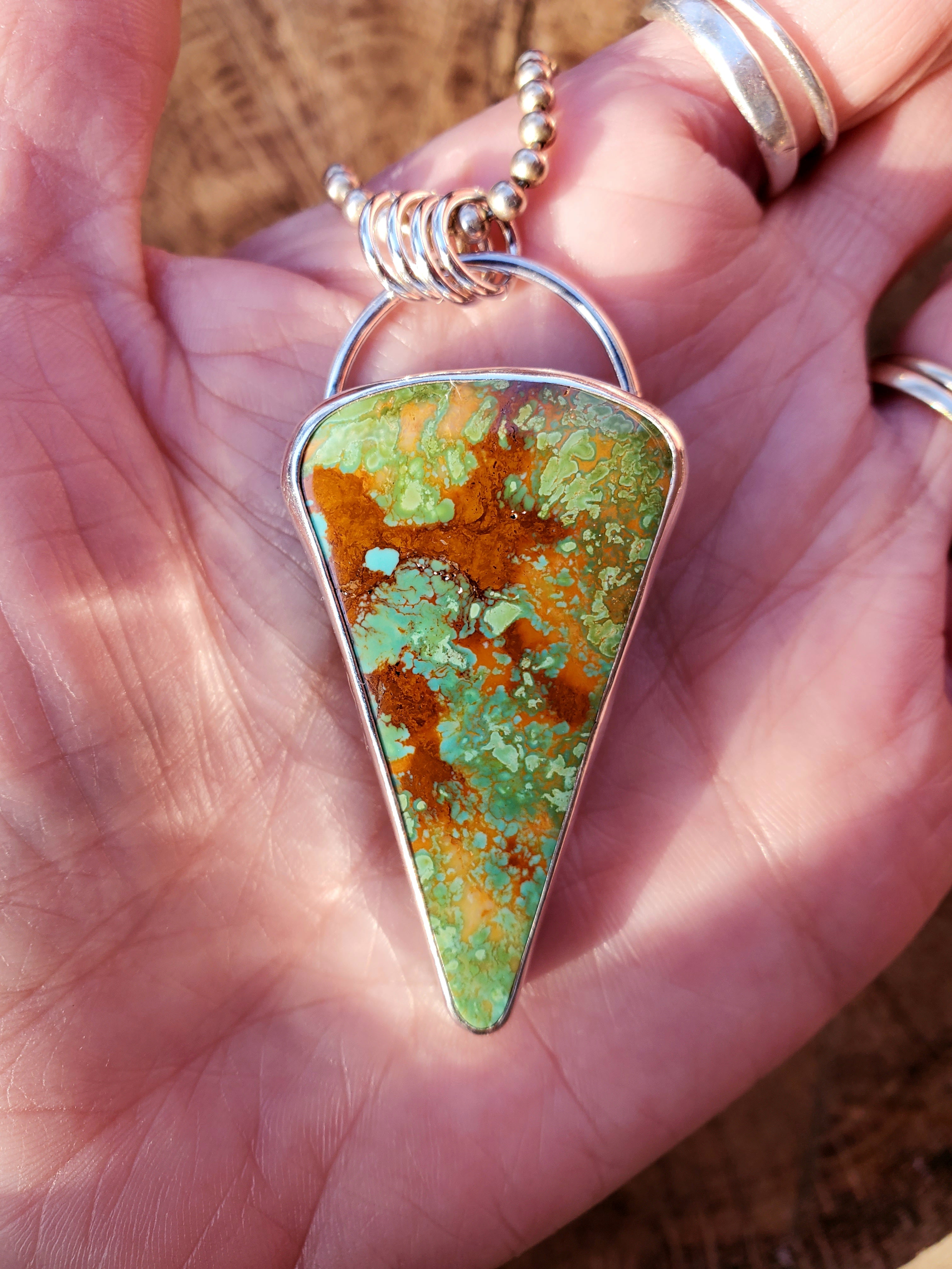 Royston Turquoise 61 Carat Large Inverted Triangle Statement Pendant Necklace in Solid Sterling Silver