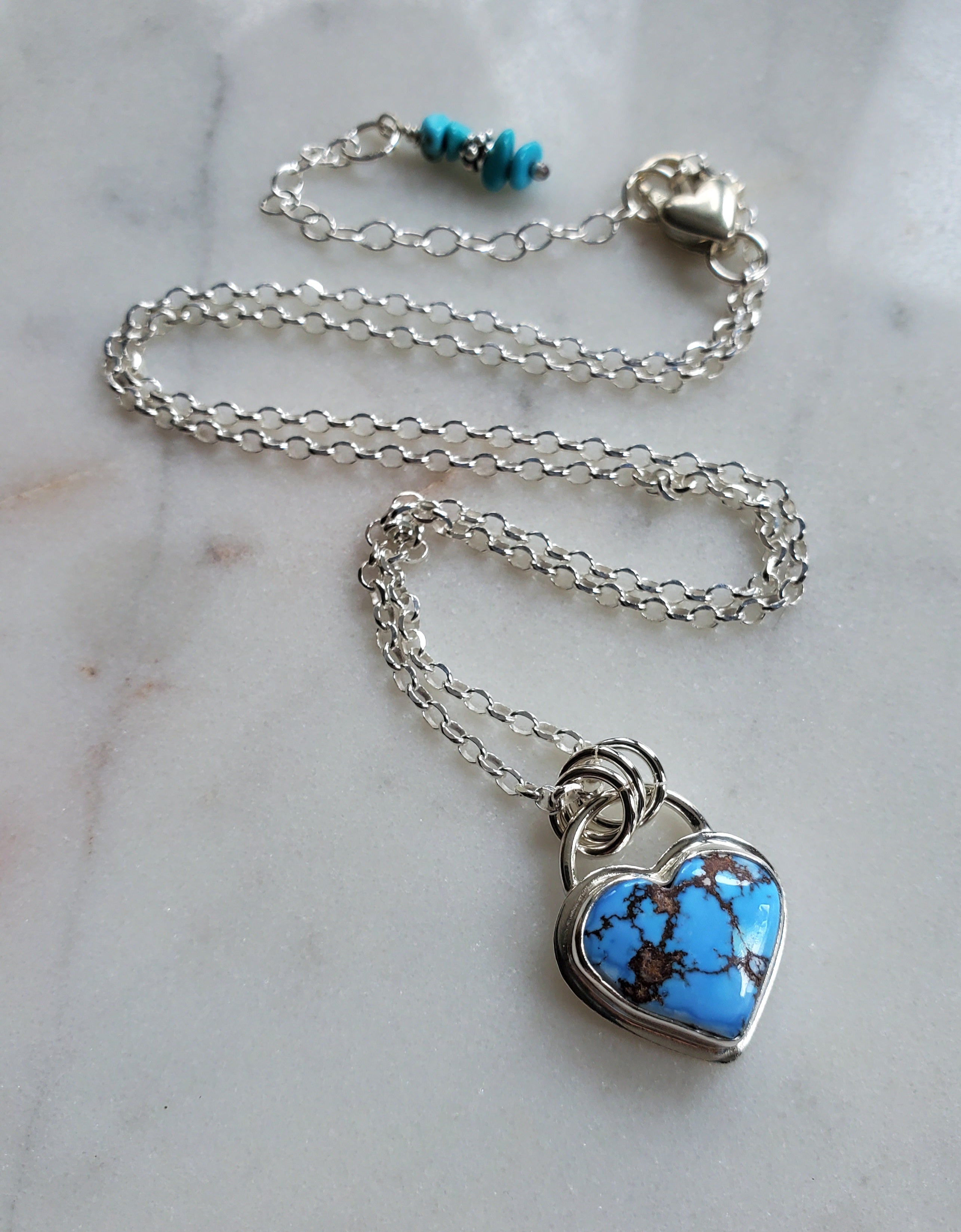 Golden Hills Turquoise Heart Pendant Necklace in Solid Sterling Silver