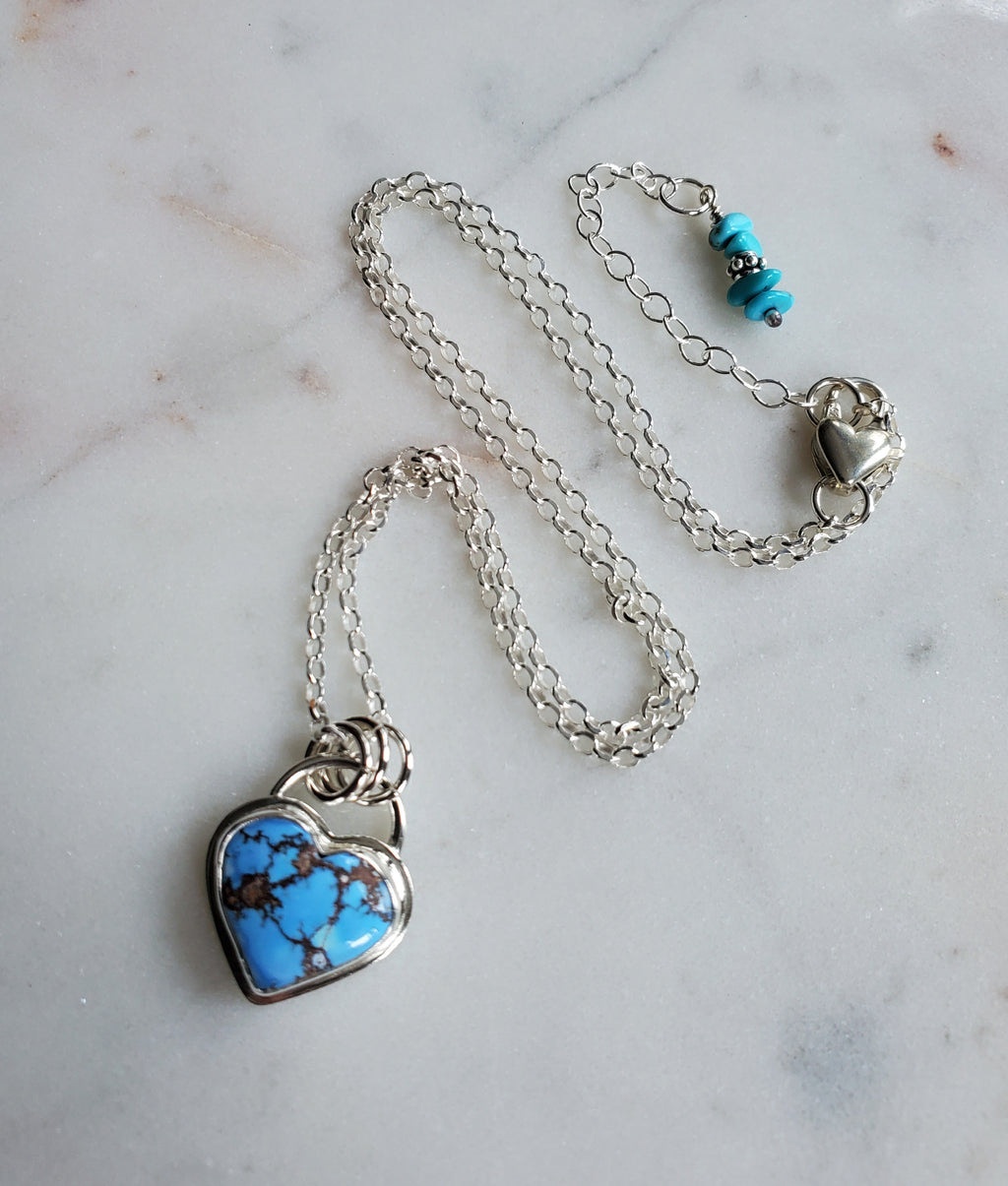 Golden Hills Turquoise Heart Pendant Necklace in Solid Sterling Silver