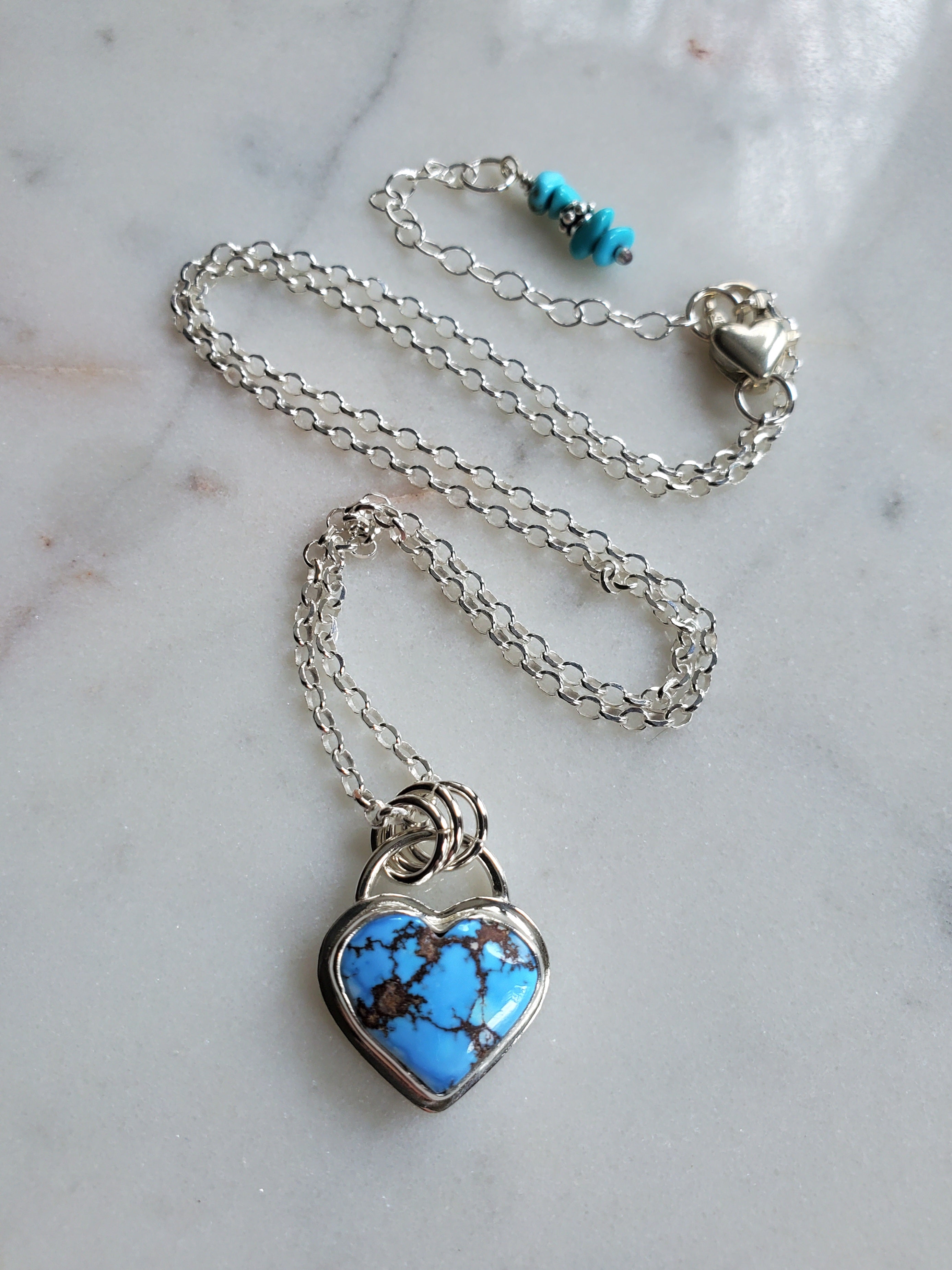 Golden Hills Turquoise Heart Pendant Necklace in Solid Sterling Silver