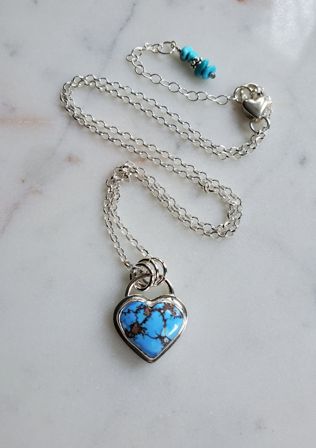 Golden Hills Turquoise Heart Pendant Necklace in Solid Sterling Silver