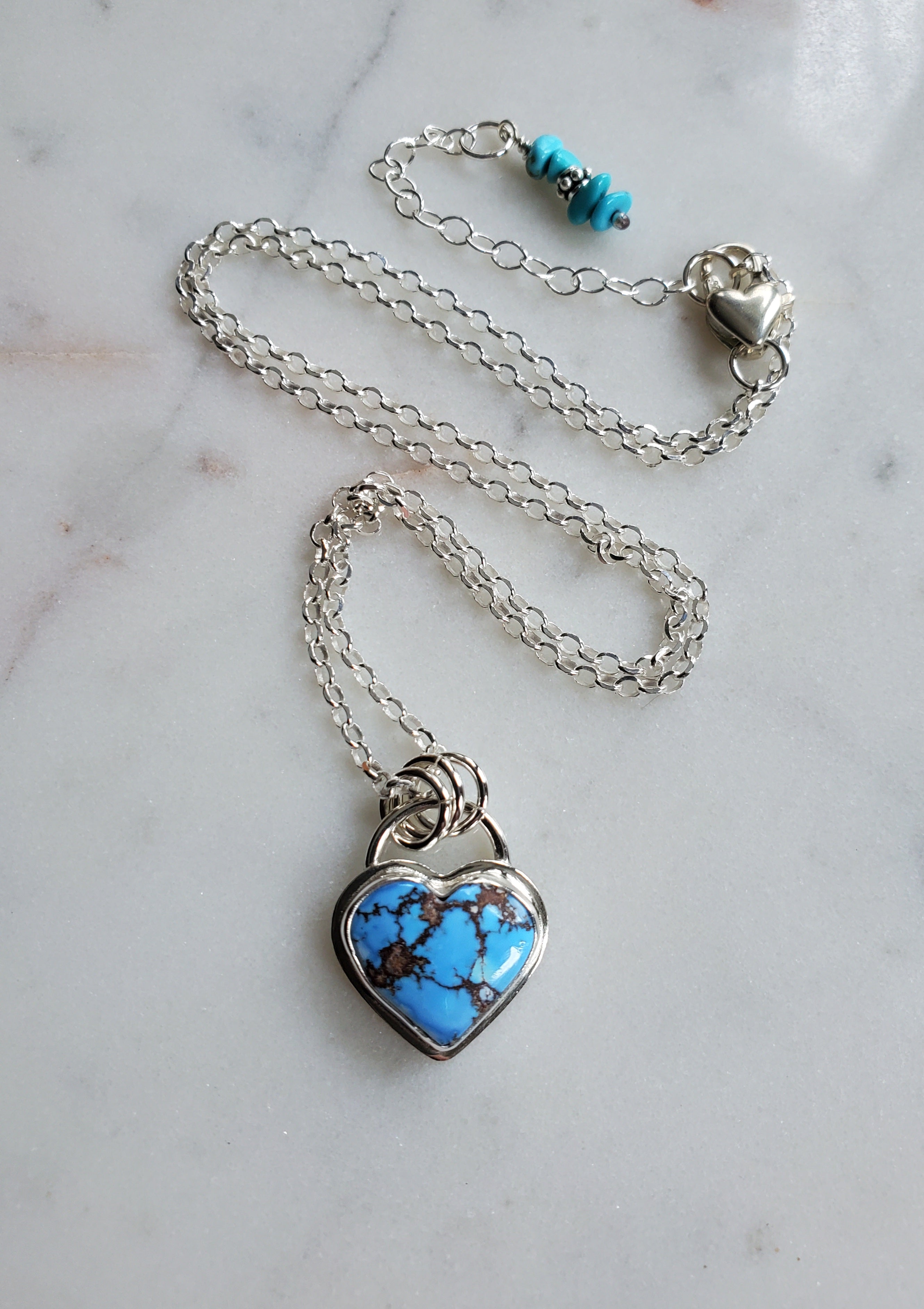 Golden Hills Turquoise Heart Pendant Necklace in Solid Sterling Silver