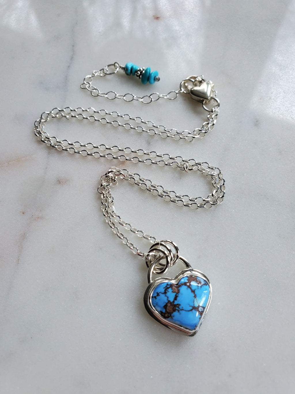 Golden Hills Turquoise Heart Pendant Necklace in Solid Sterling Silver