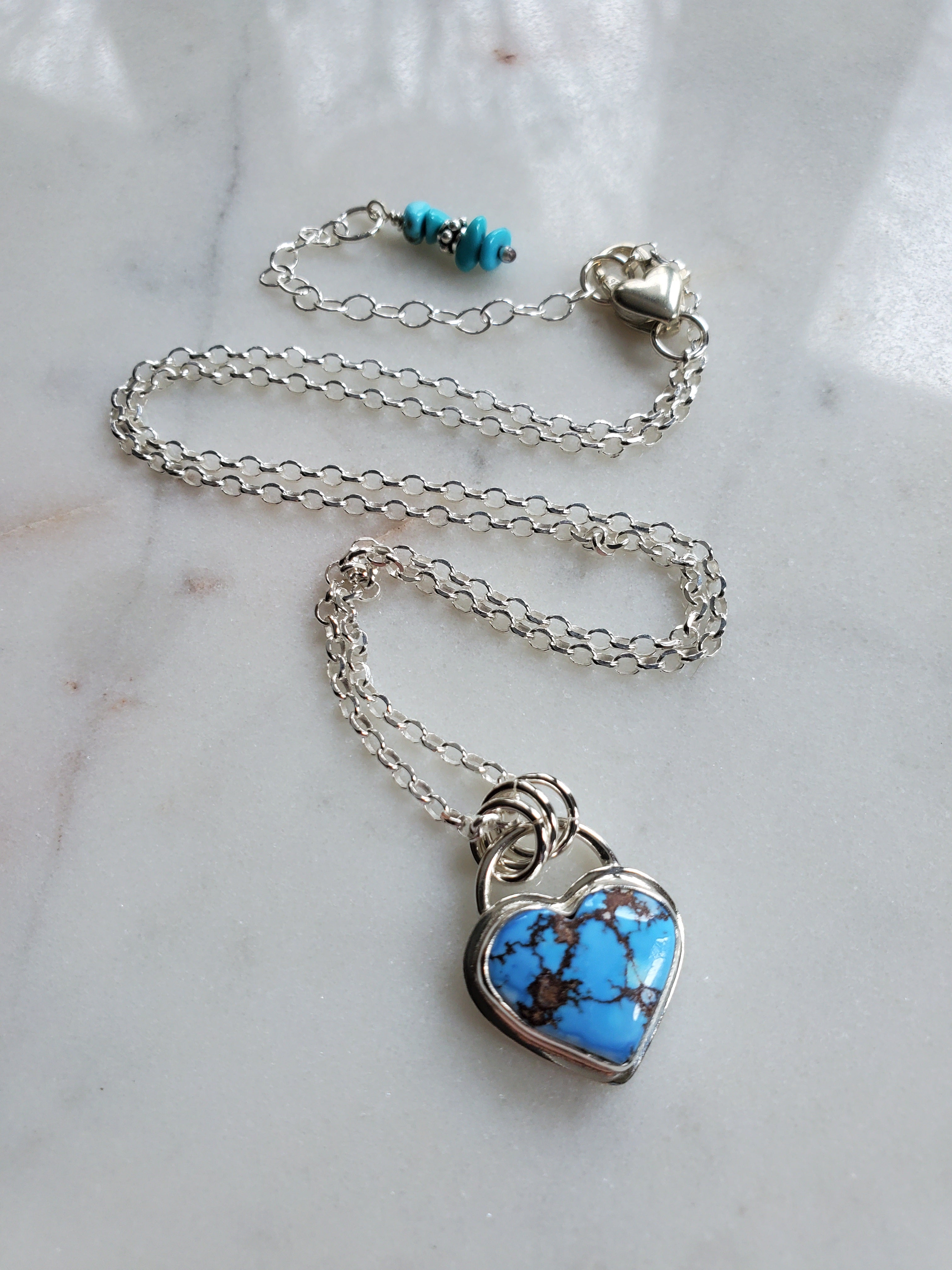 Golden Hills Turquoise Heart Pendant Necklace in Solid Sterling Silver