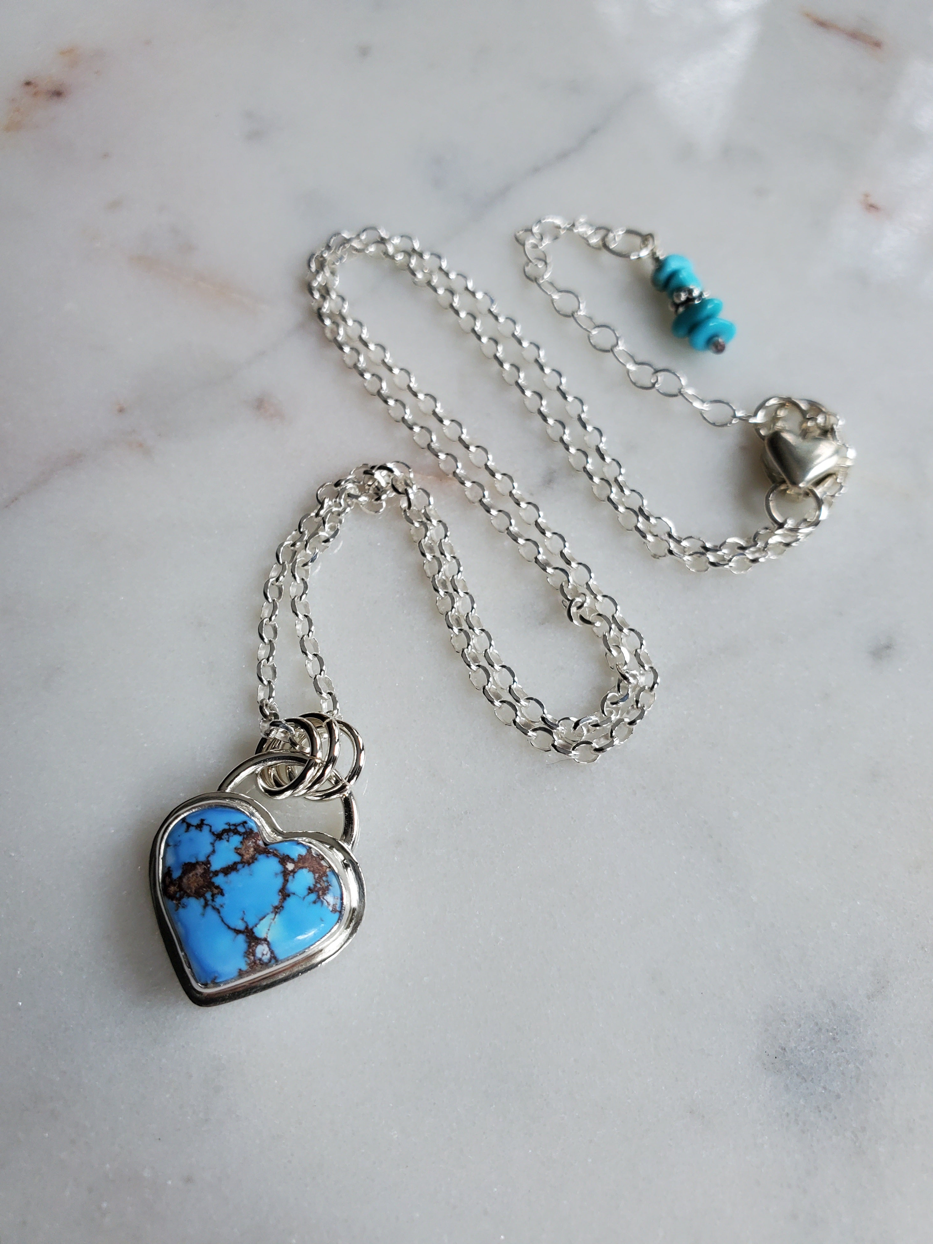 Golden Hills Turquoise Heart Pendant Necklace in Solid Sterling Silver