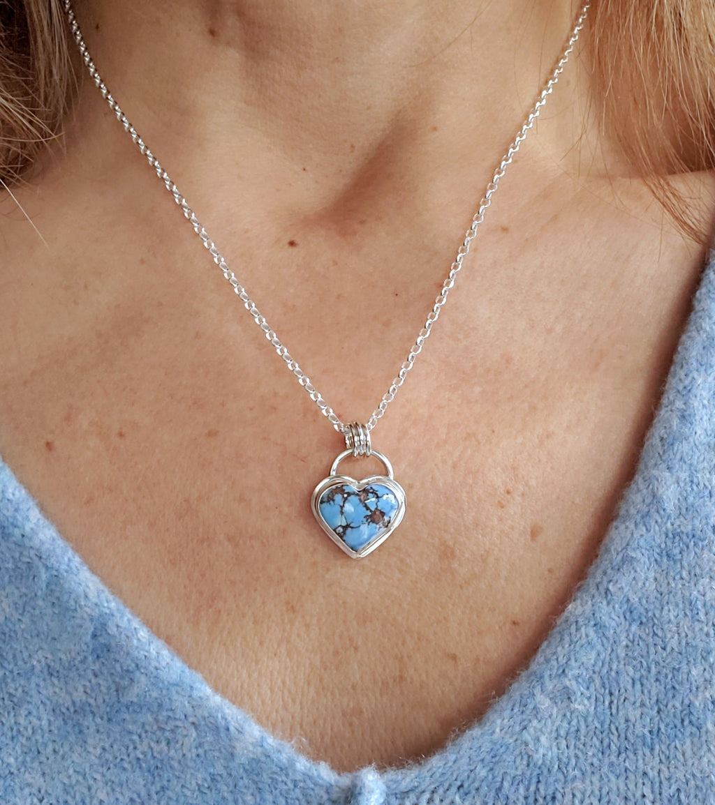 Golden Hills Turquoise Heart Pendant Necklace in Solid Sterling Silver