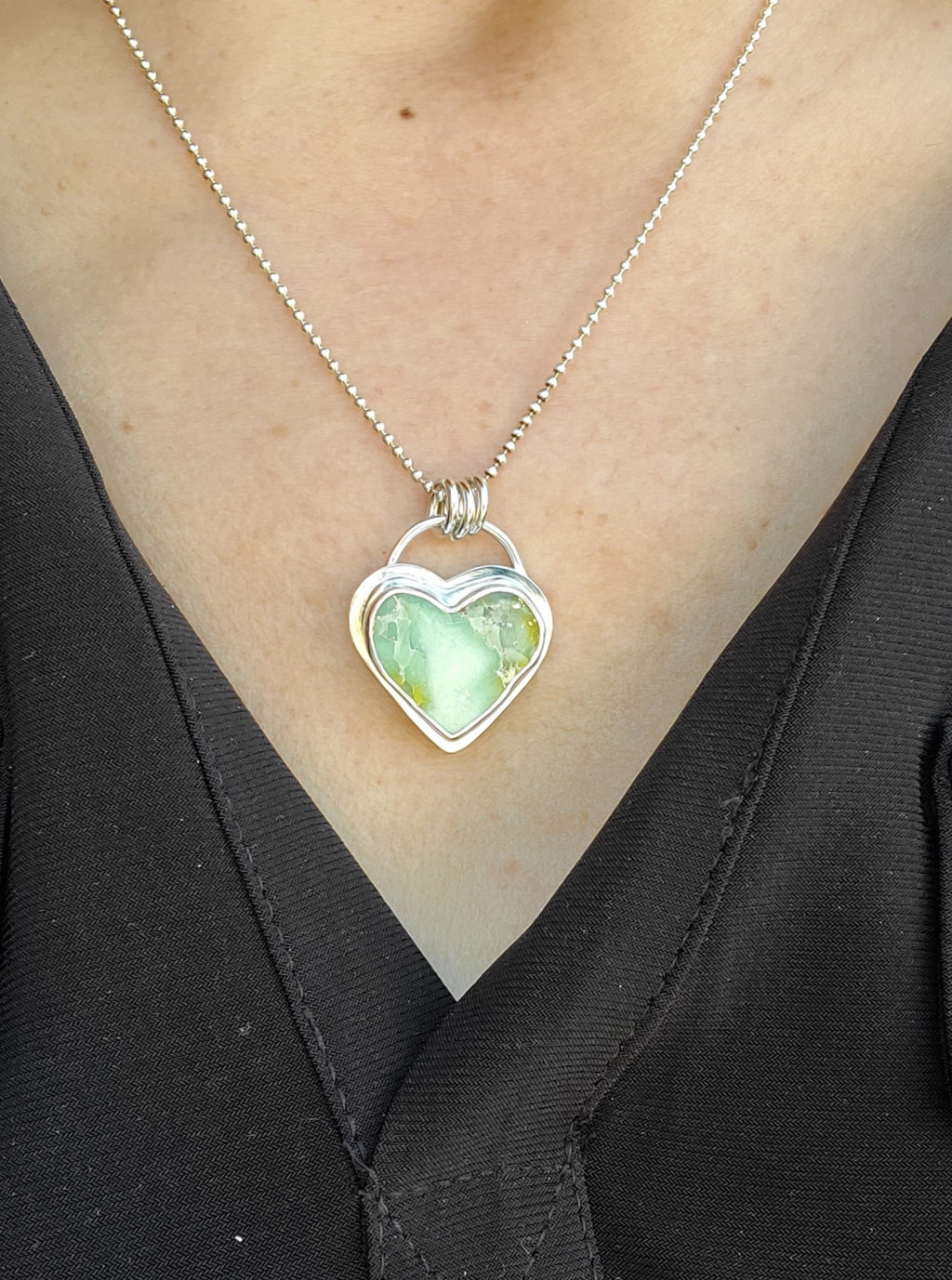 Palomino Variscite Heart Pendant Necklace in Solid Sterling Silver