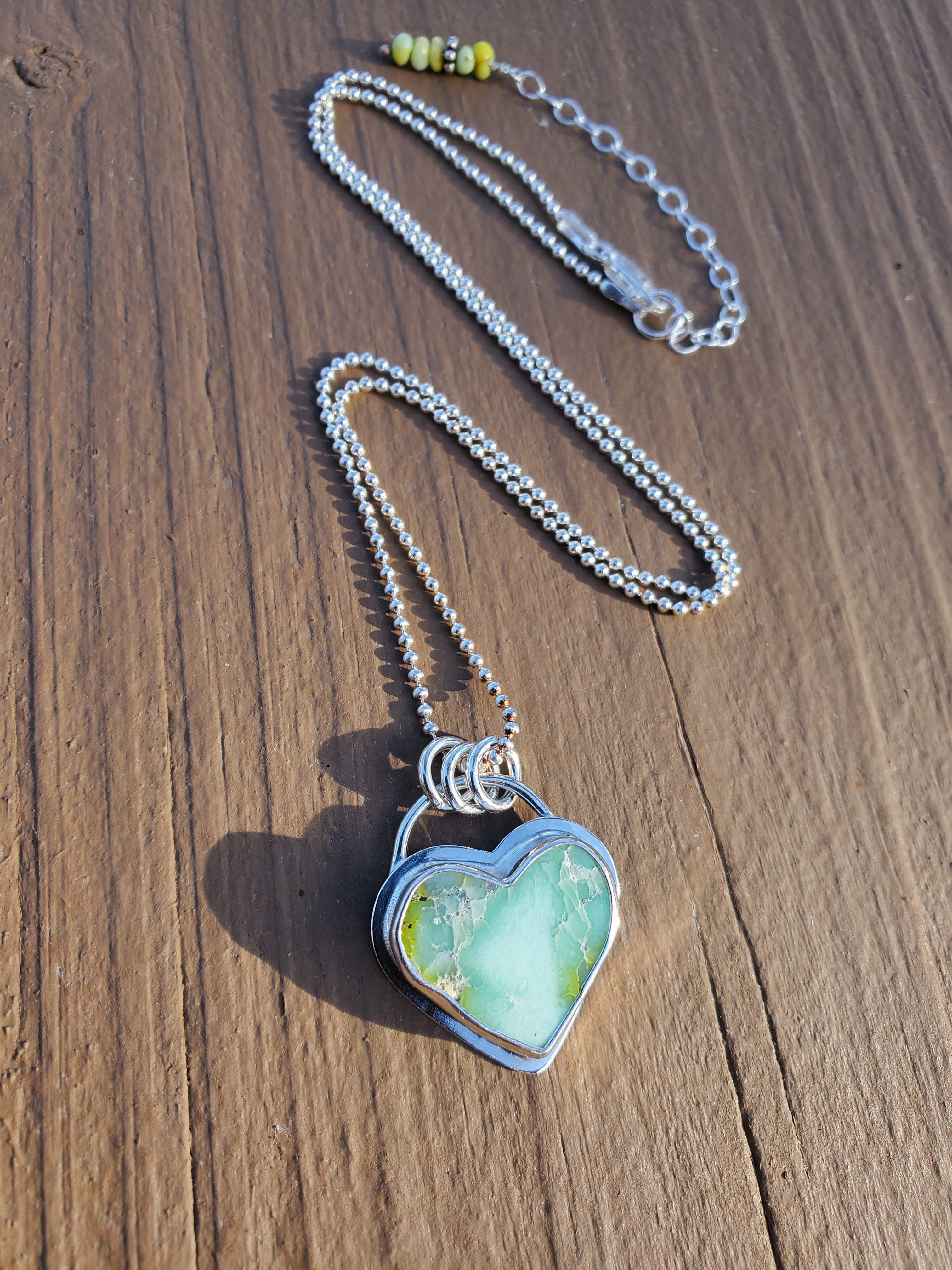 Palomino Variscite Heart Pendant Necklace in Solid Sterling Silver