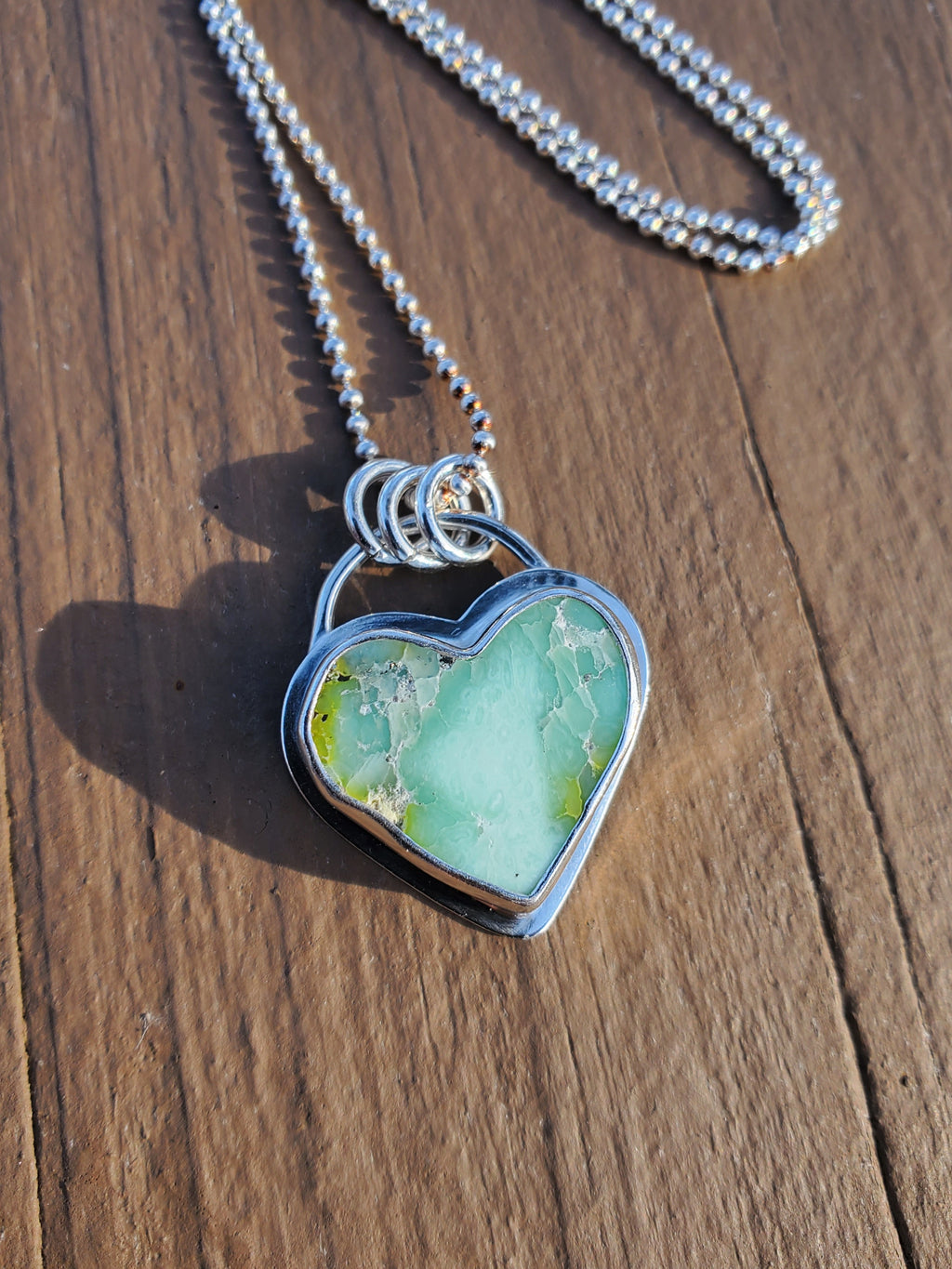Palomino Variscite Heart Pendant Necklace in Solid Sterling Silver