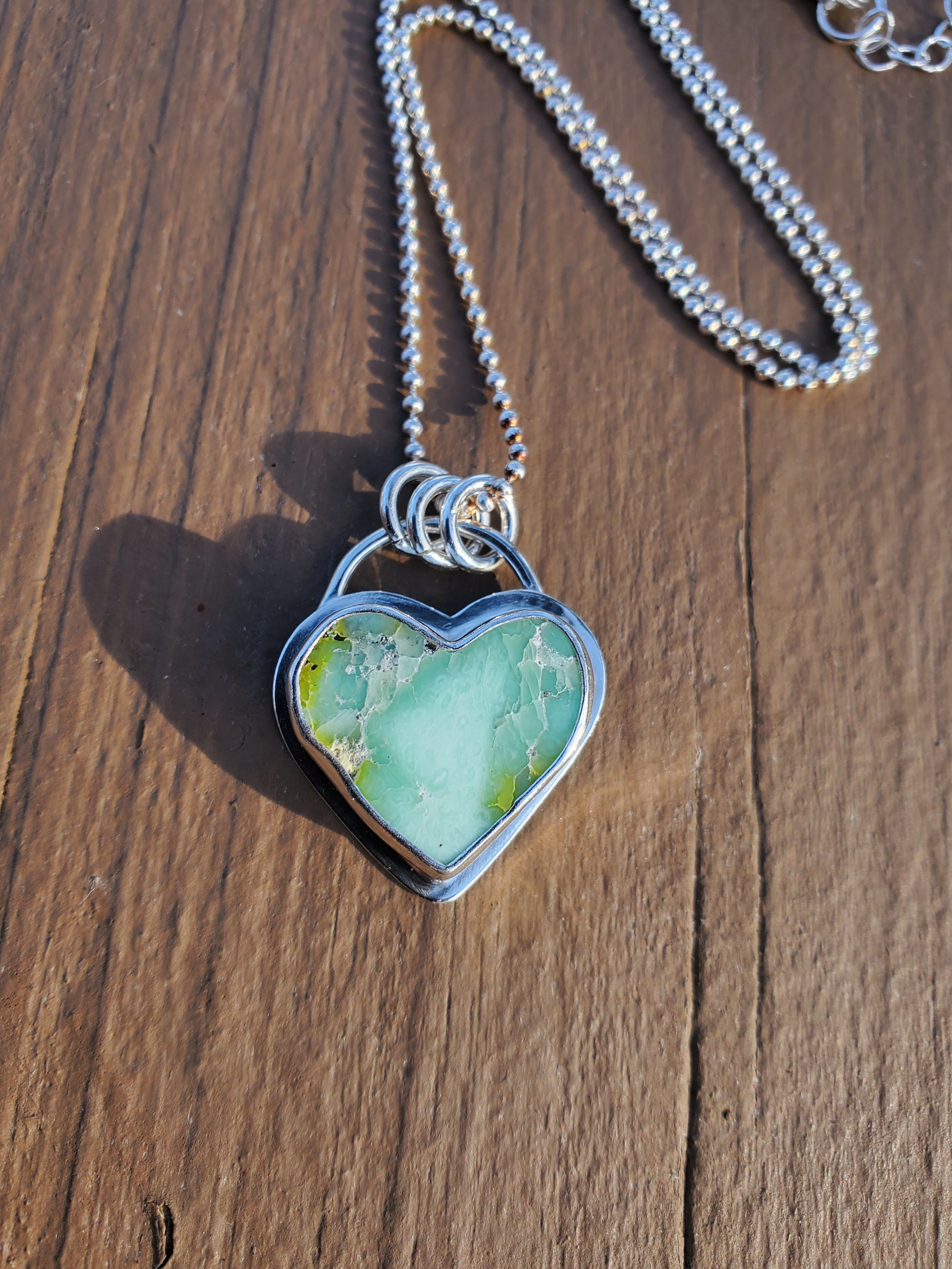 Palomino Variscite Heart Pendant Necklace in Solid Sterling Silver
