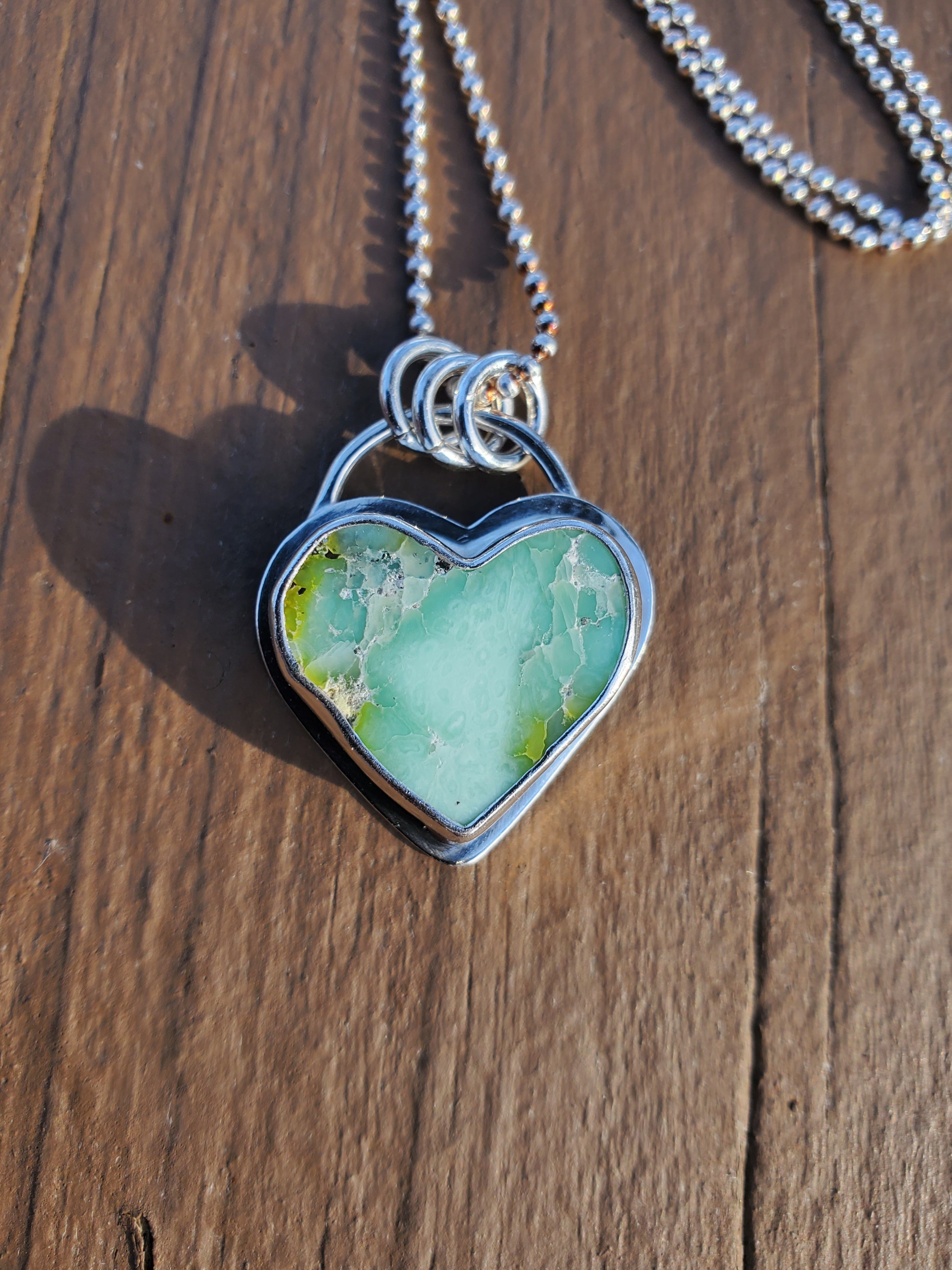 Palomino Variscite Heart Pendant Necklace in Solid Sterling Silver