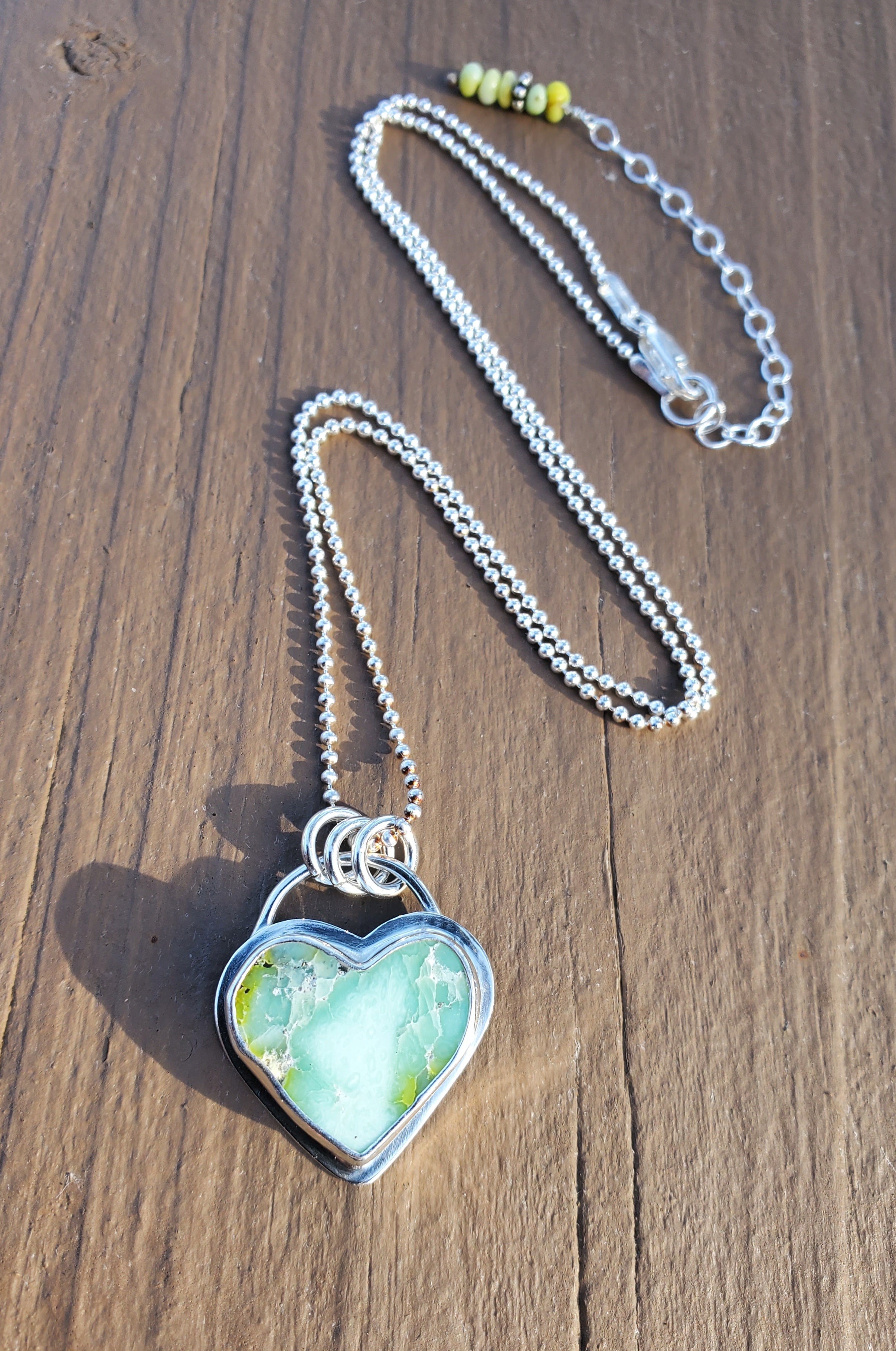 Palomino Variscite Heart Pendant Necklace in Solid Sterling Silver