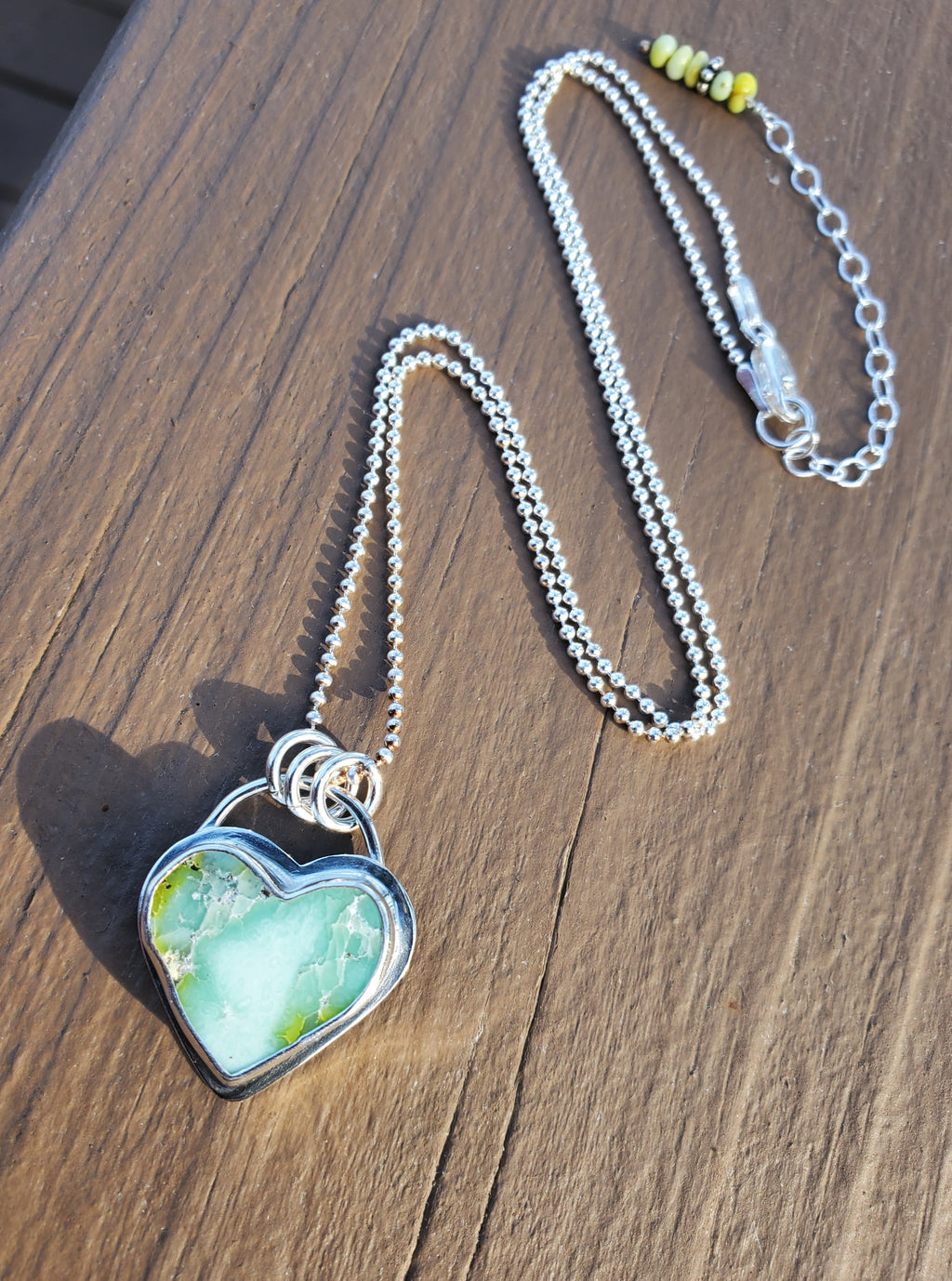 Palomino Variscite Heart Pendant Necklace in Solid Sterling Silver