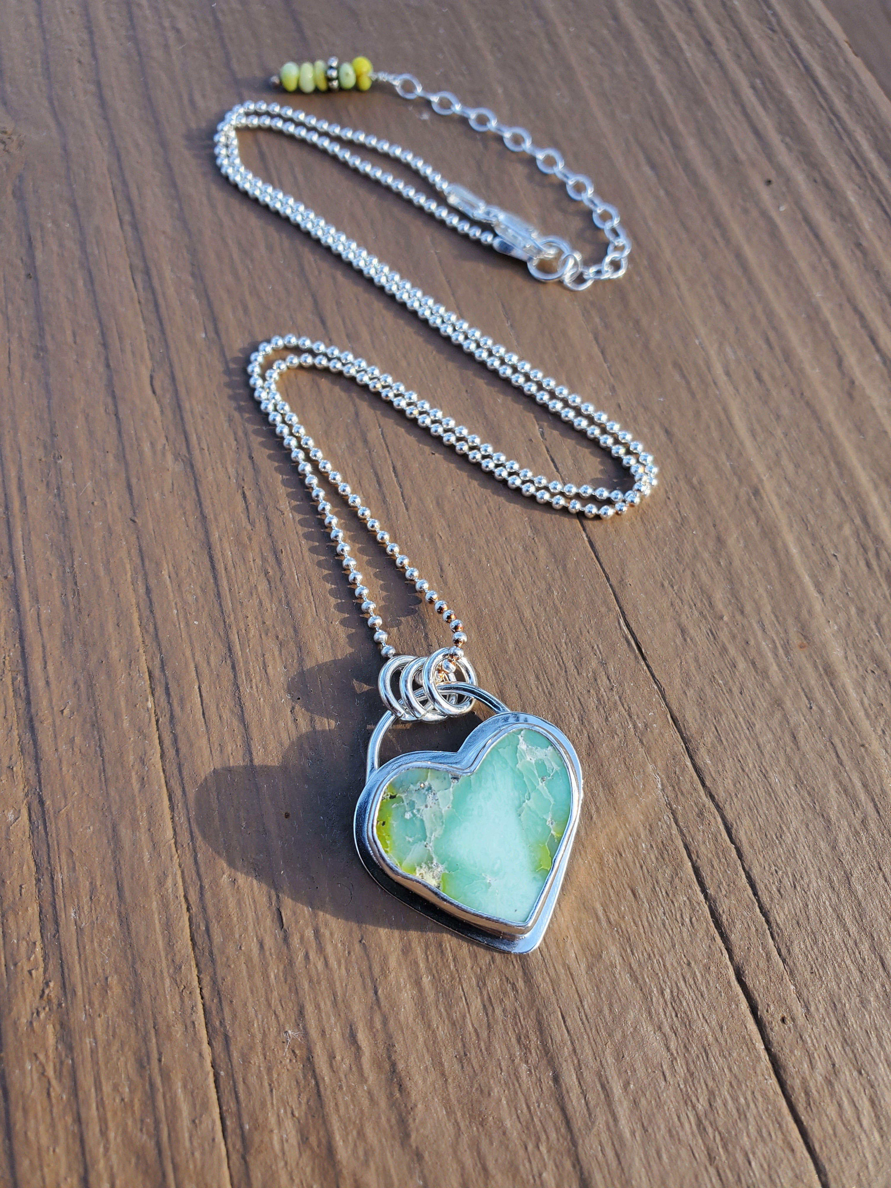 Palomino Variscite Heart Pendant Necklace in Solid Sterling Silver