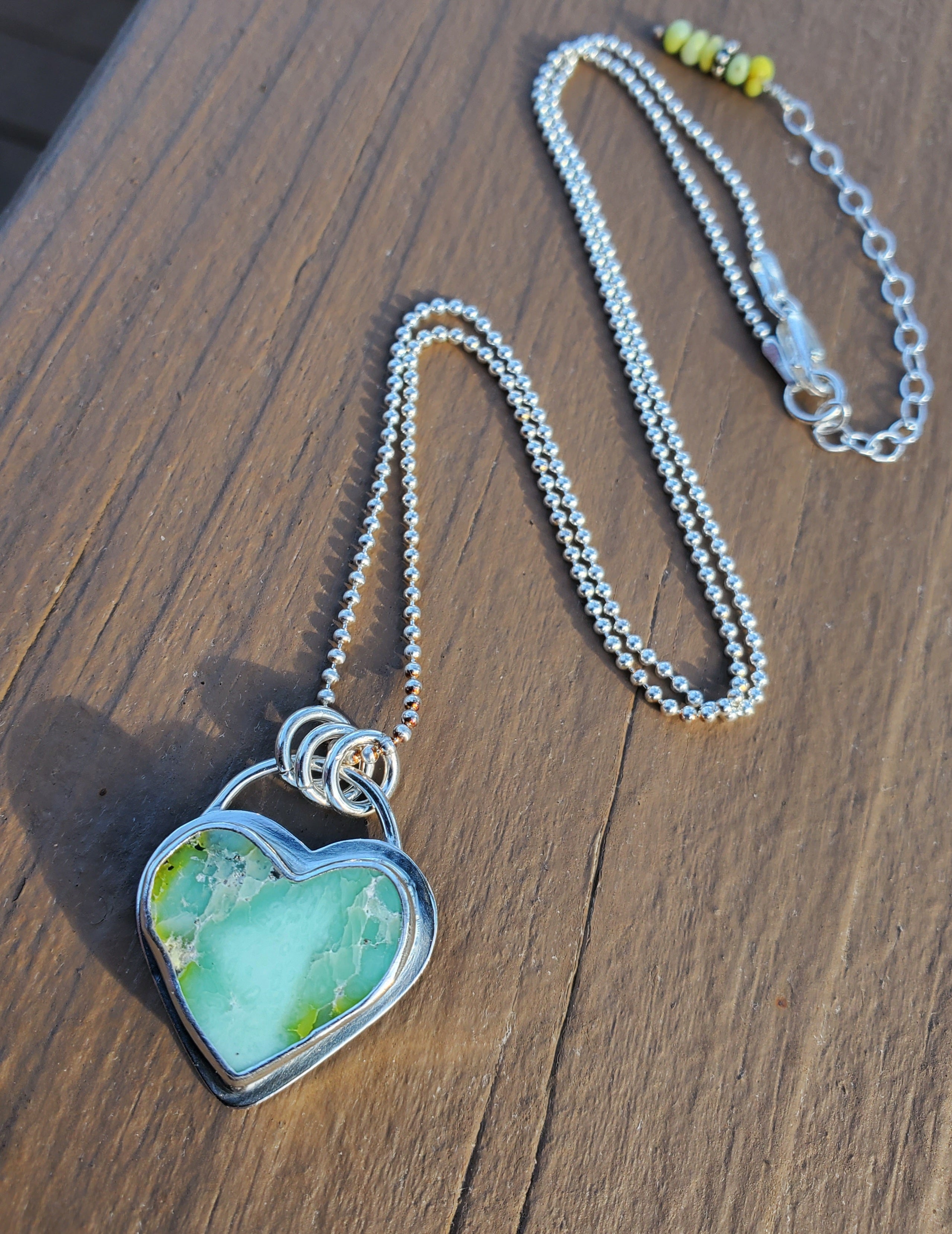 Palomino Variscite Heart Pendant Necklace in Solid Sterling Silver