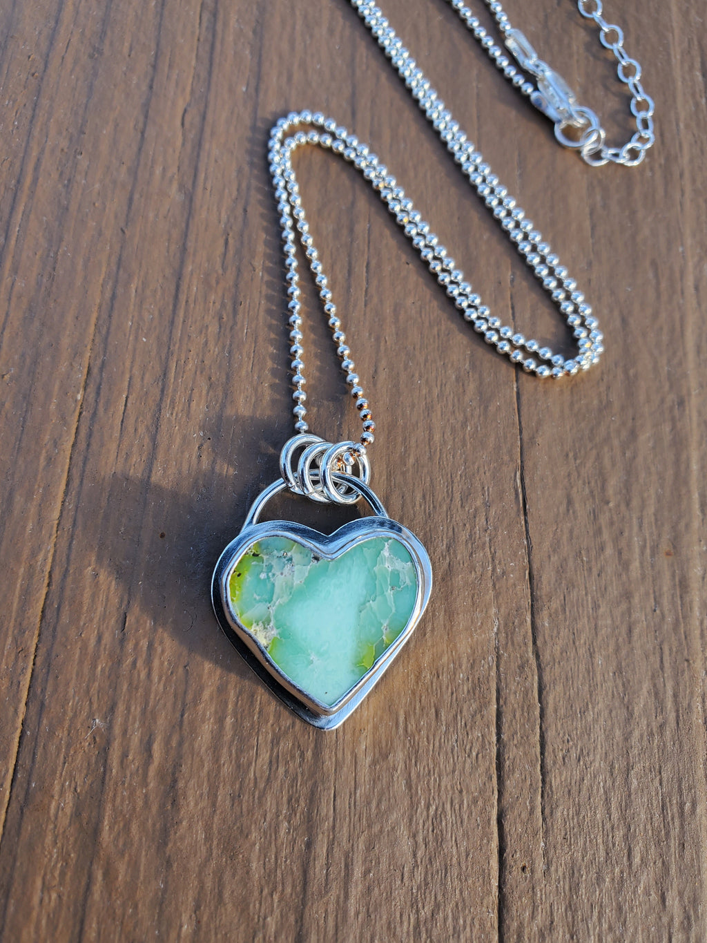Palomino Variscite Heart Pendant Necklace in Solid Sterling Silver