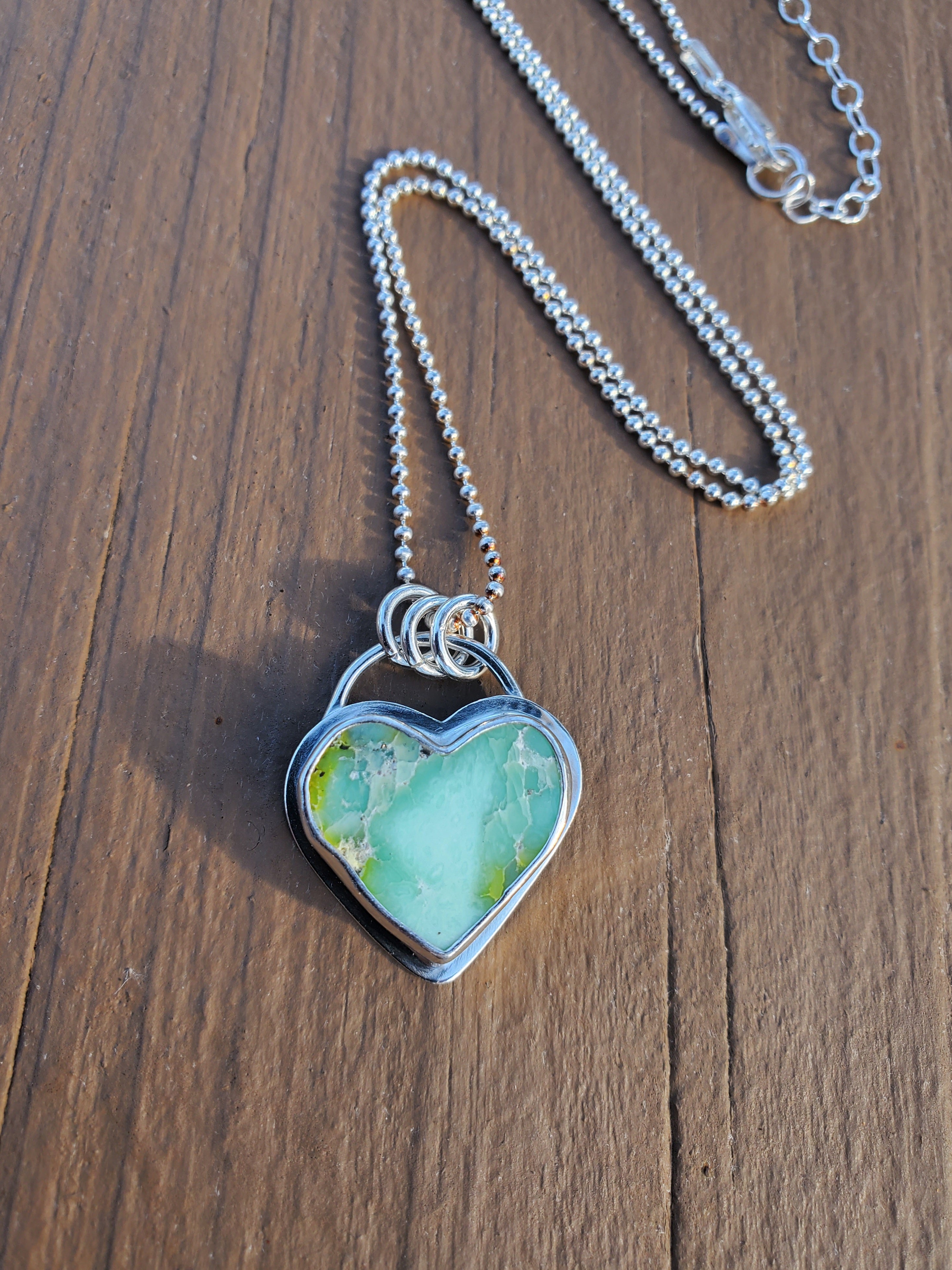 Palomino Variscite Heart Pendant Necklace in Solid Sterling Silver
