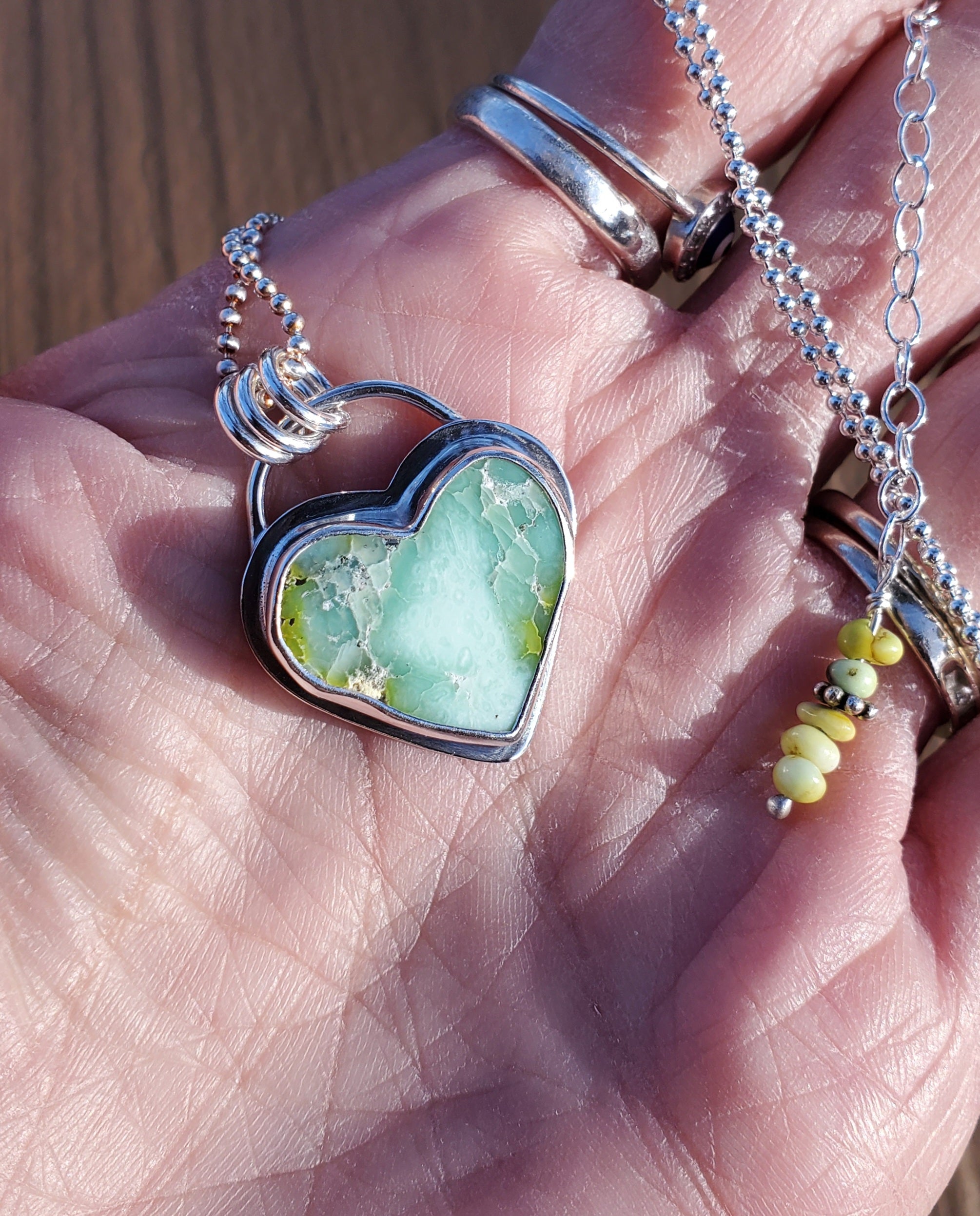 Palomino Variscite Heart Pendant Necklace in Solid Sterling Silver