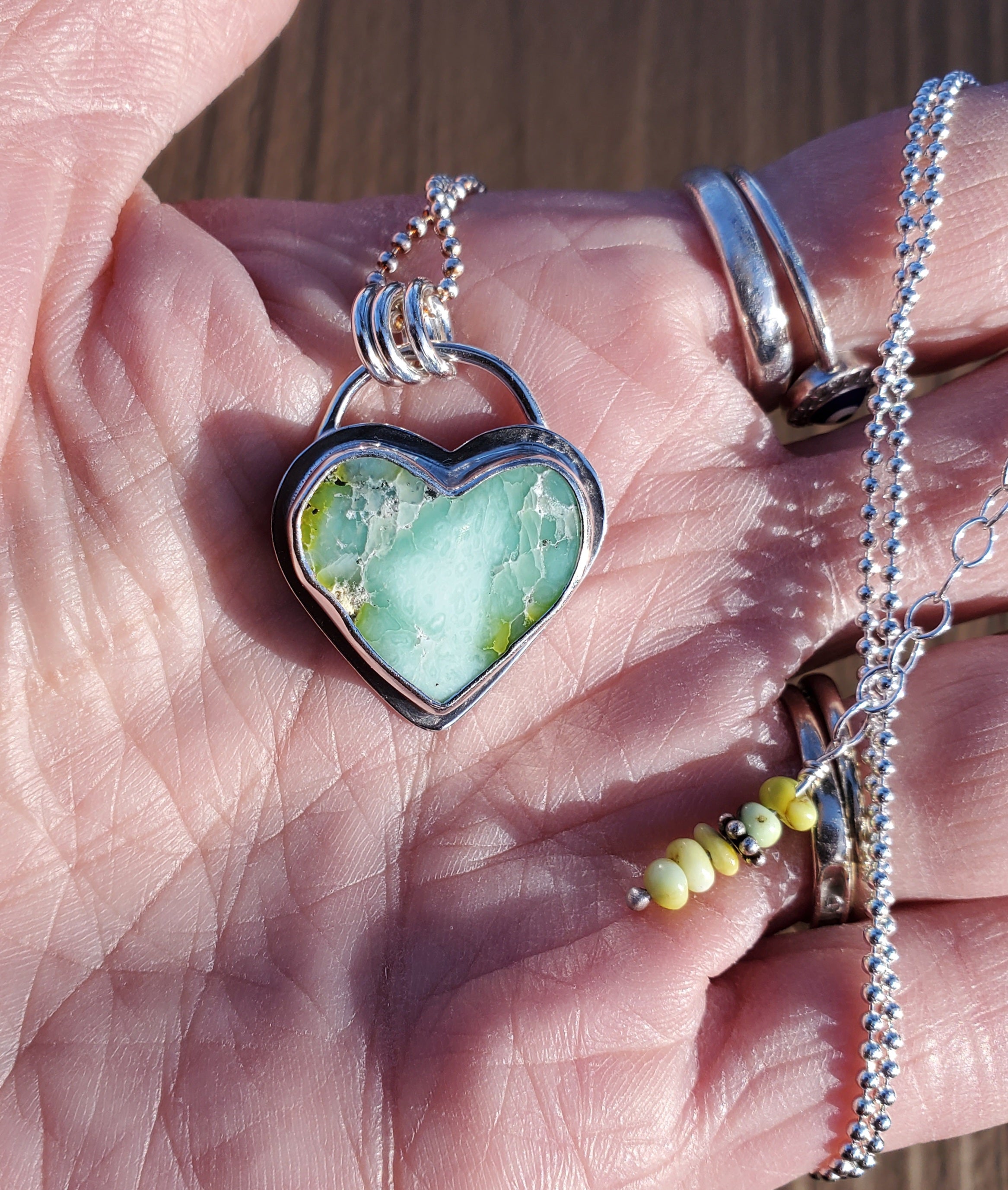 Palomino Variscite Heart Pendant Necklace in Solid Sterling Silver
