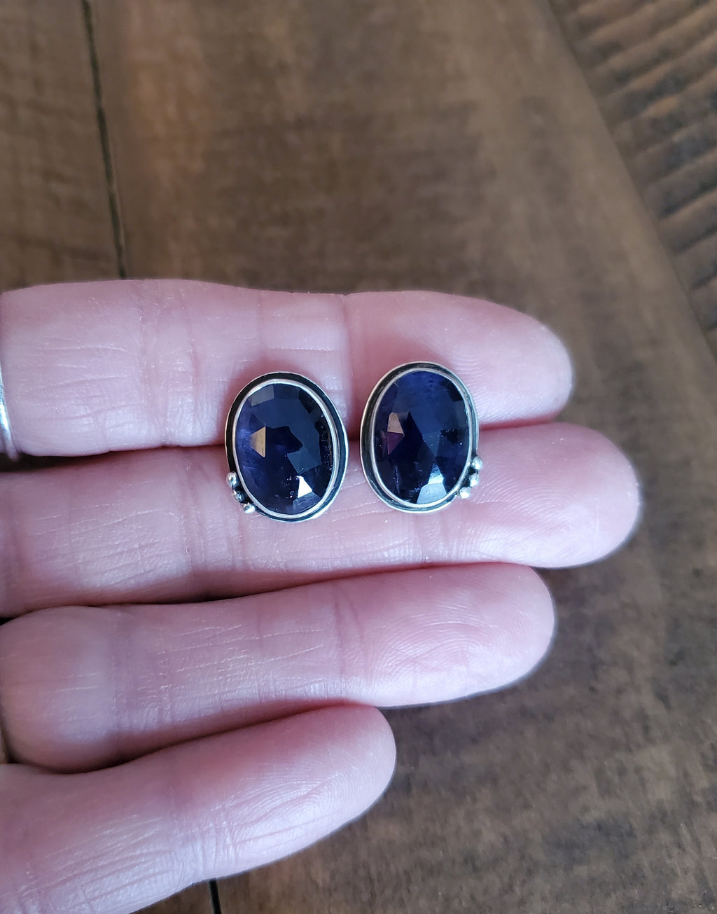 Purple iolite Stud Earrings in Solid Sterling Silver!