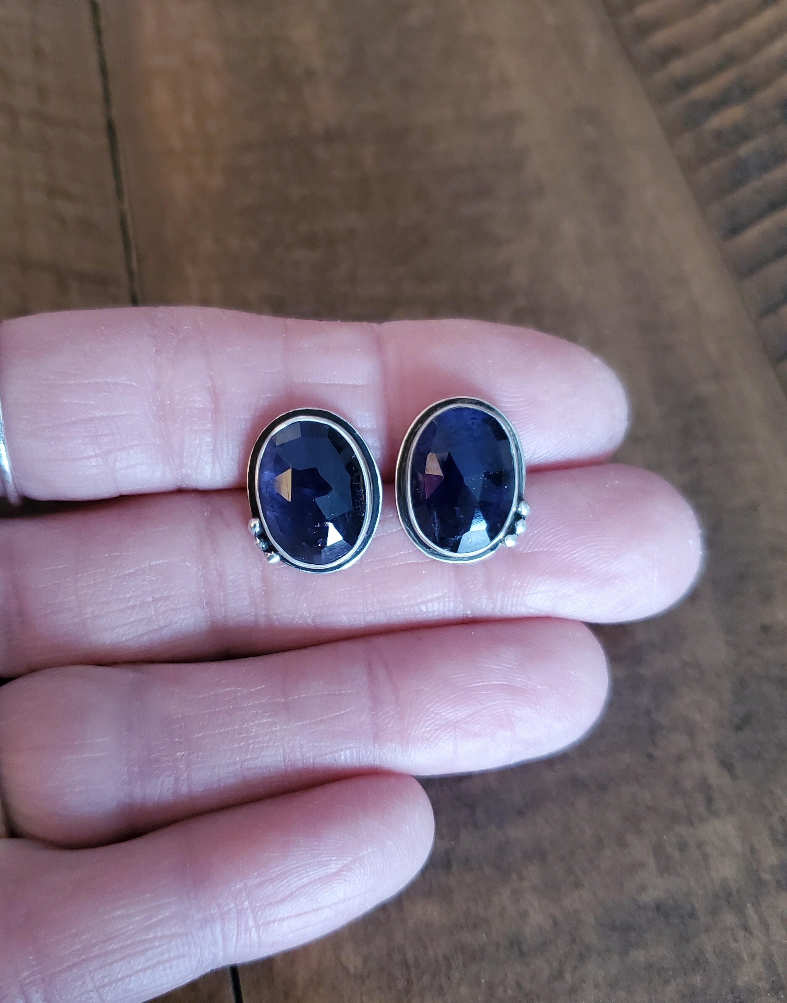 Purple iolite Stud Earrings in Solid Sterling Silver!