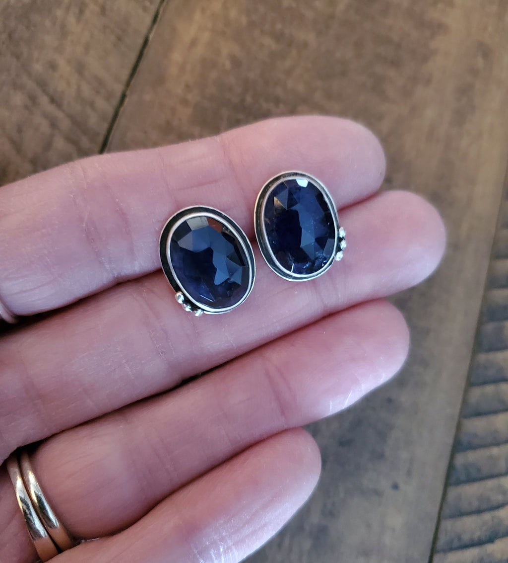 Purple iolite Stud Earrings in Solid Sterling Silver!