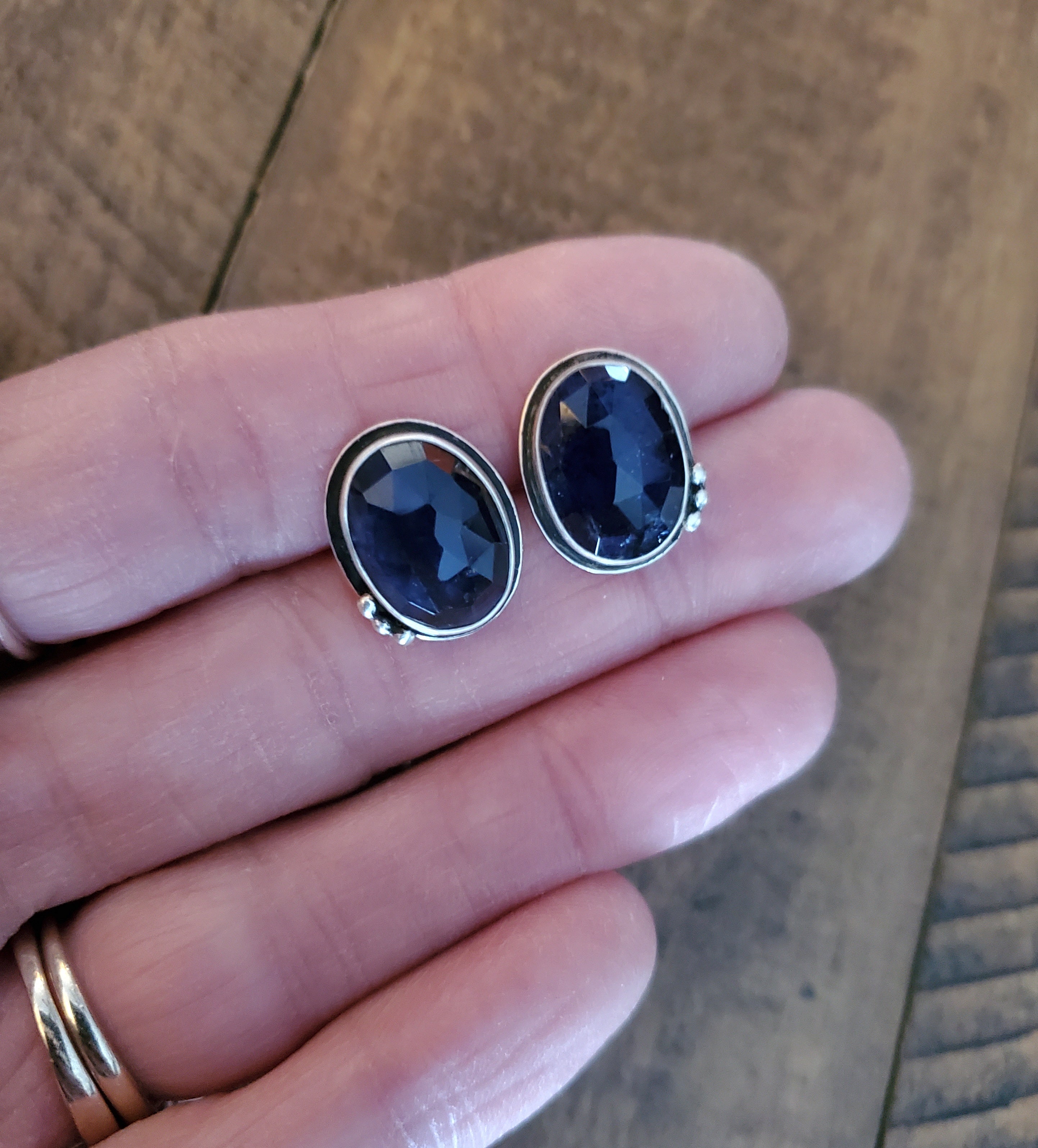 Purple iolite Stud Earrings in Solid Sterling Silver!