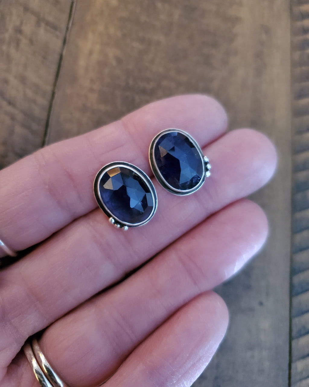 Purple iolite Stud Earrings in Solid Sterling Silver!
