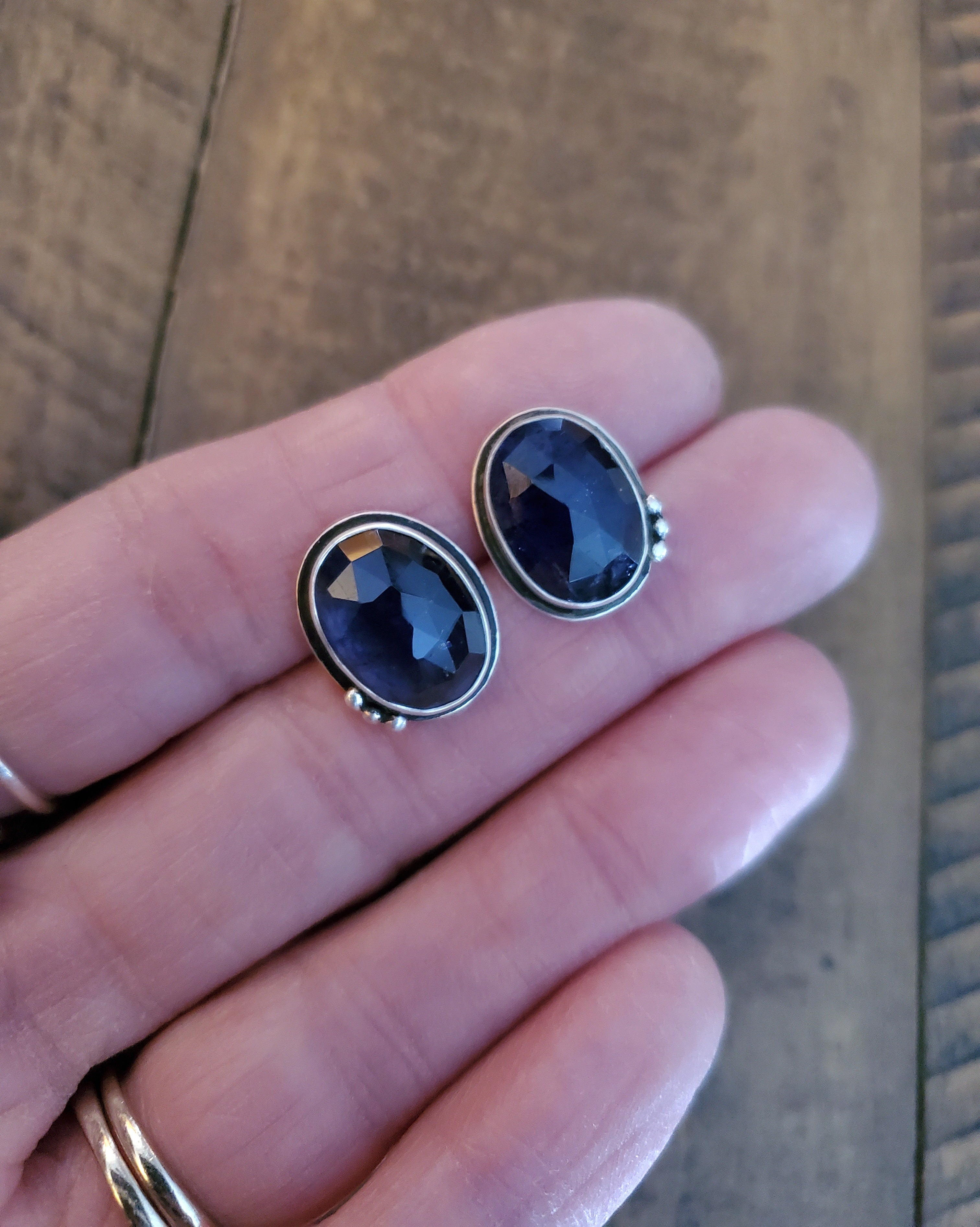 Purple iolite Stud Earrings in Solid Sterling Silver!