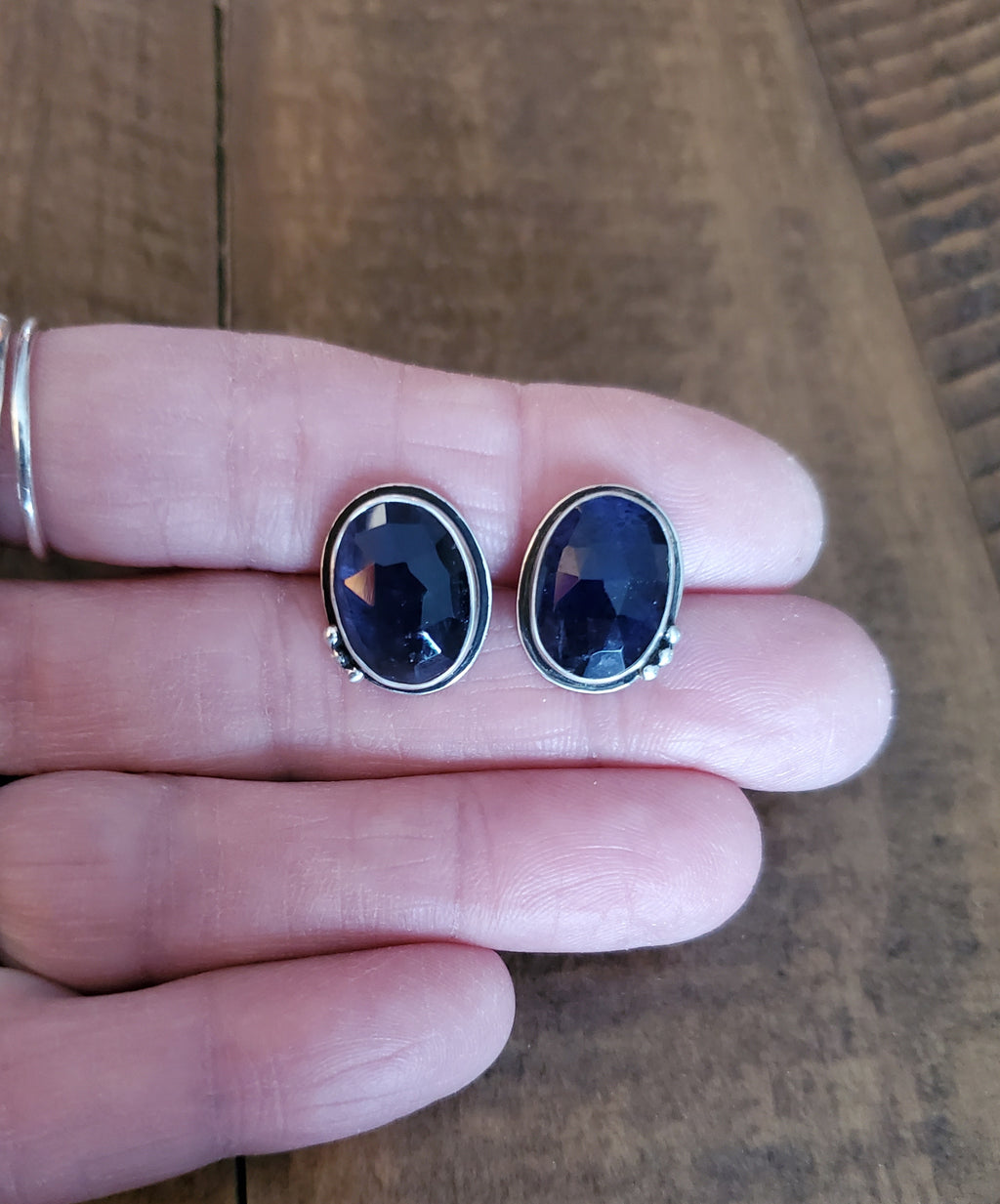 Purple iolite Stud Earrings in Solid Sterling Silver!