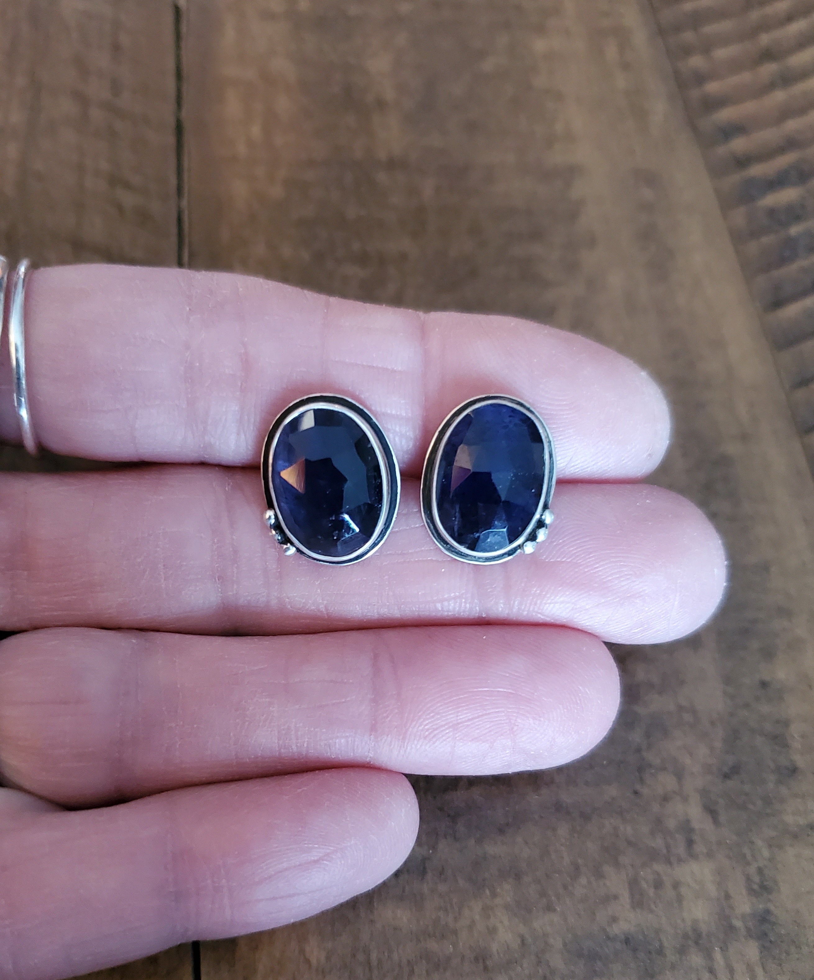 Purple iolite Stud Earrings in Solid Sterling Silver!