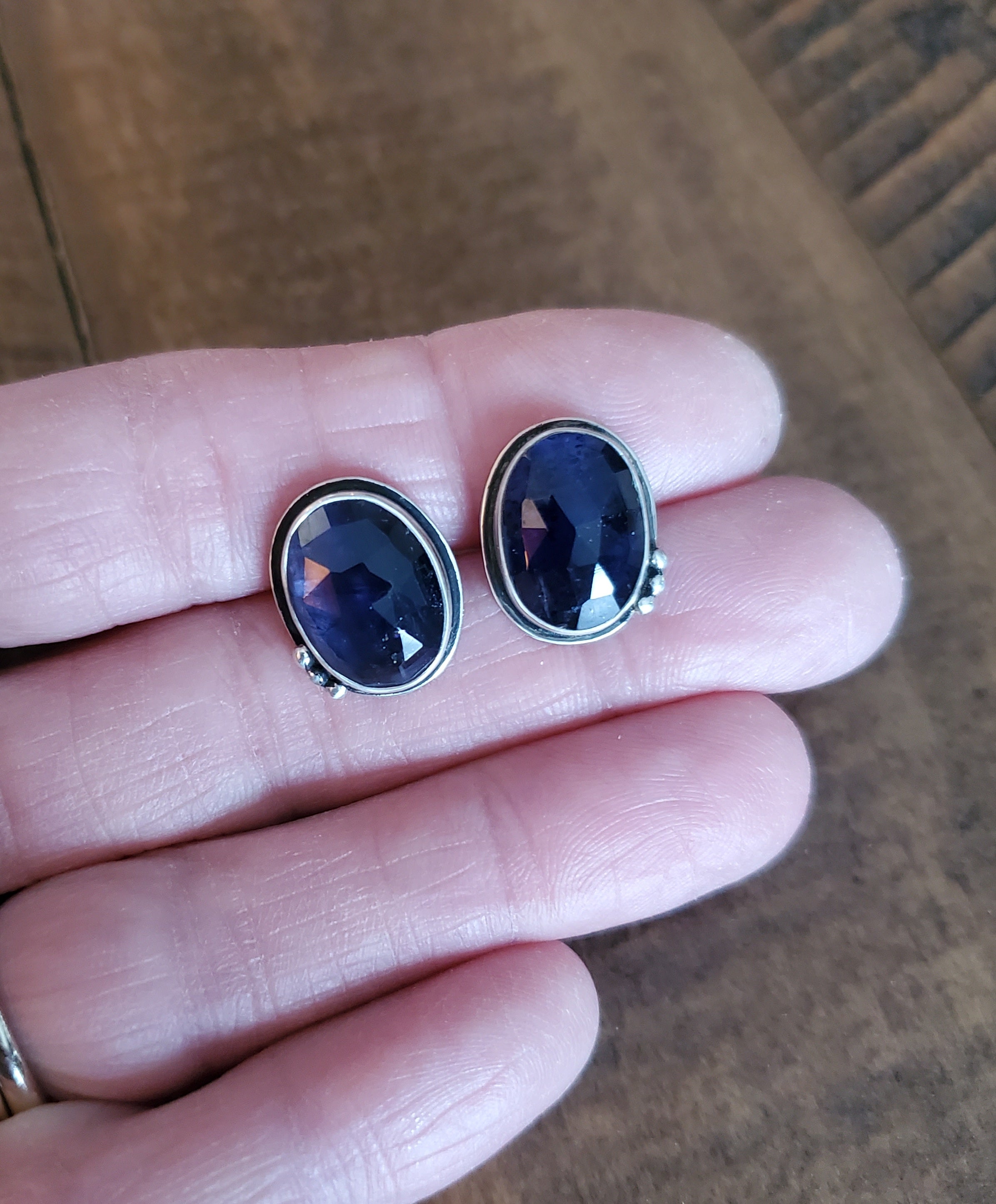 Purple iolite Stud Earrings in Solid Sterling Silver!