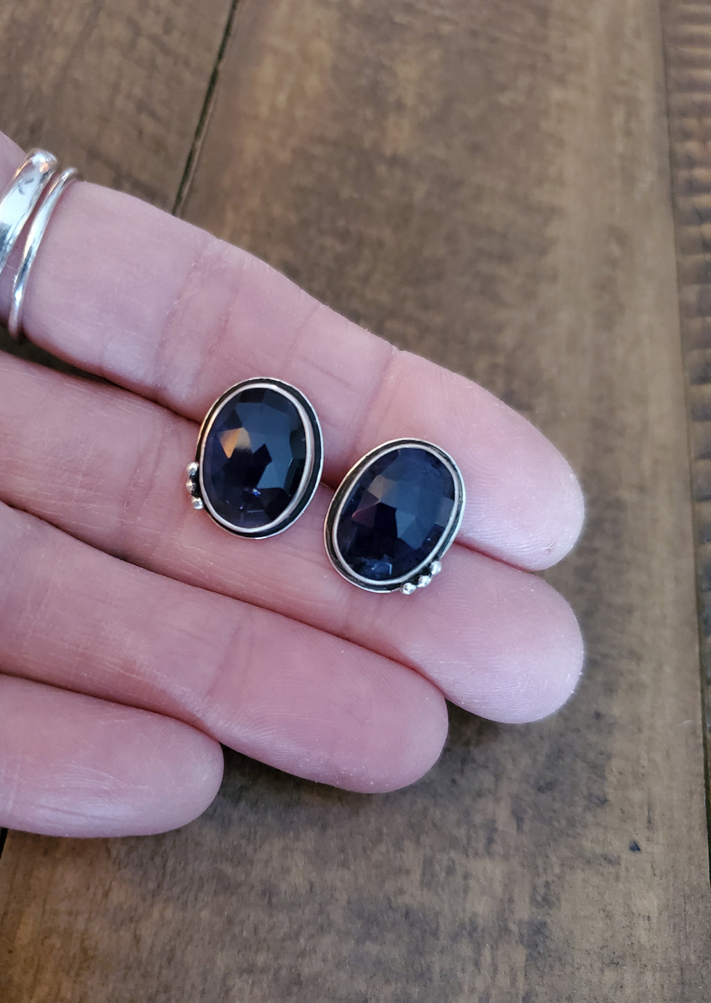 Purple iolite Stud Earrings in Solid Sterling Silver!