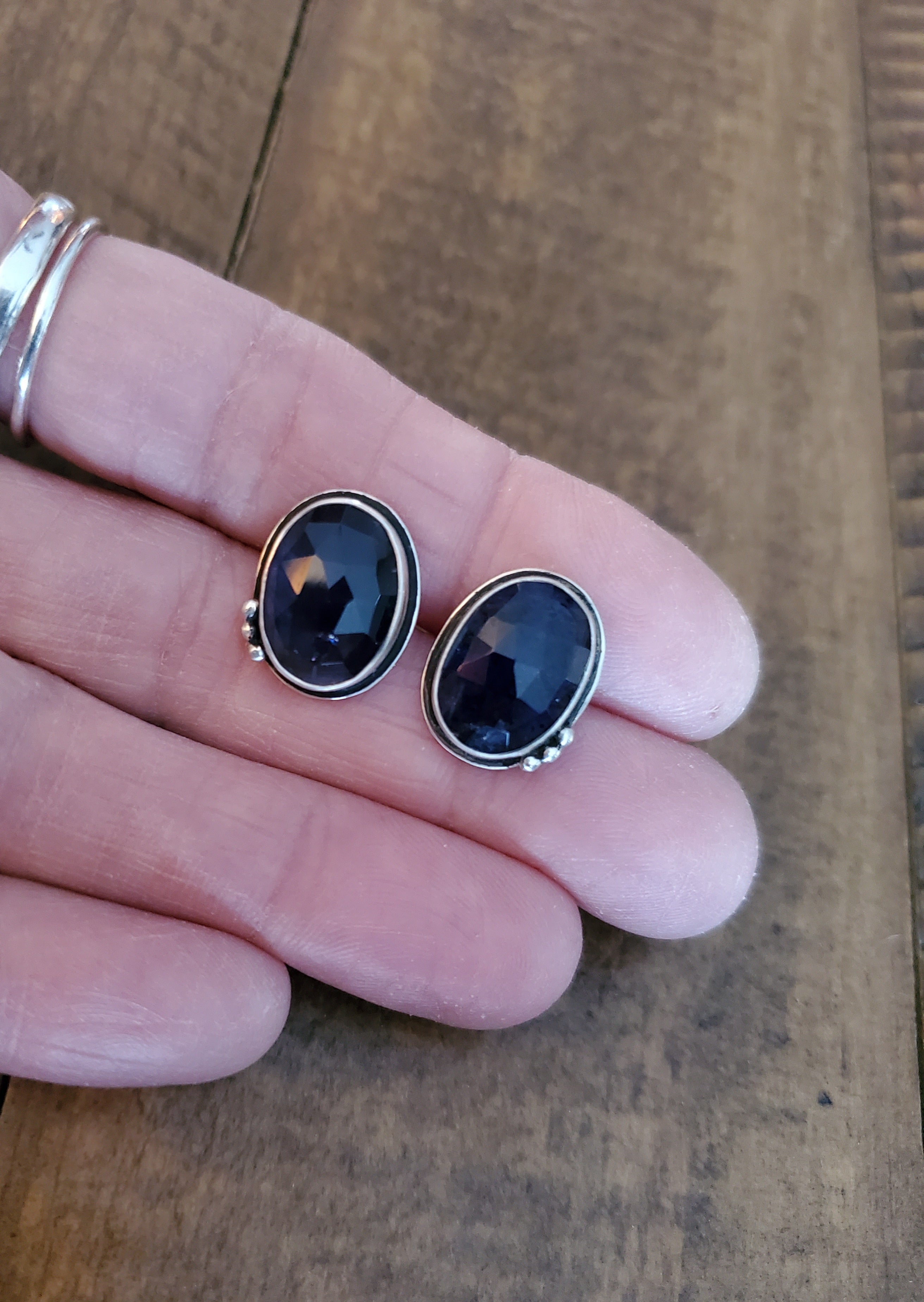 Purple iolite Stud Earrings in Solid Sterling Silver!