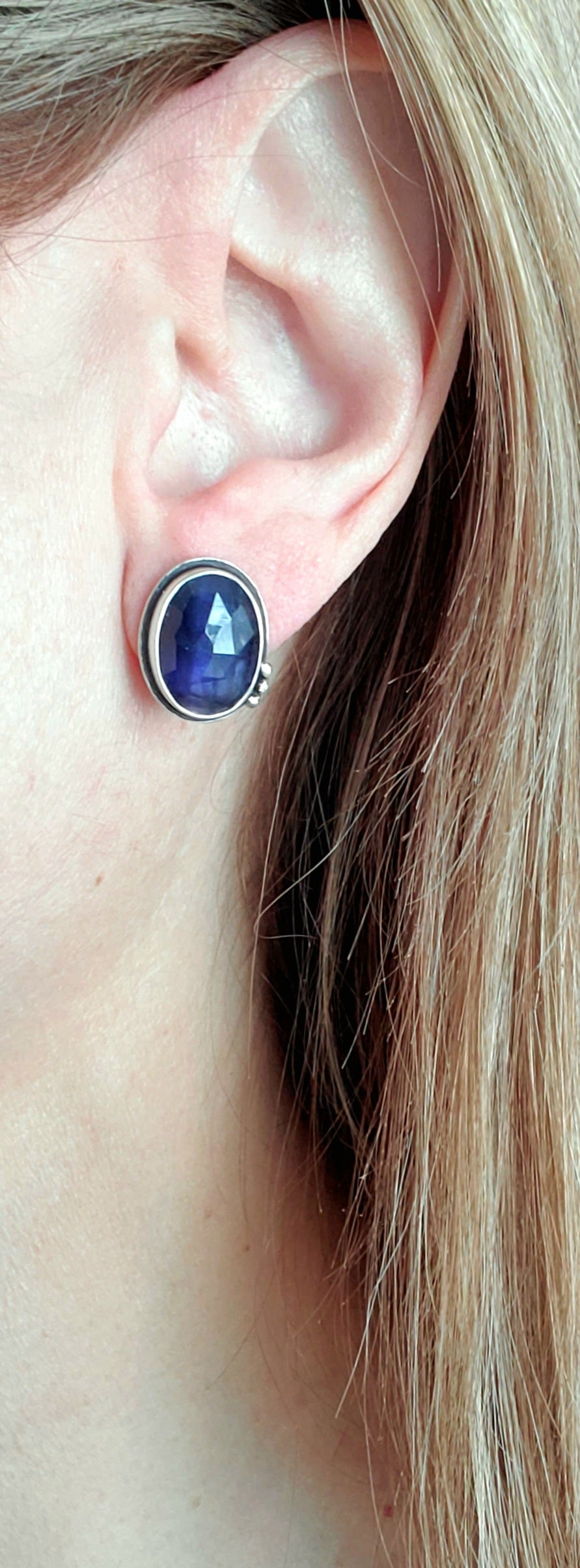 Purple iolite Stud Earrings in Solid Sterling Silver!
