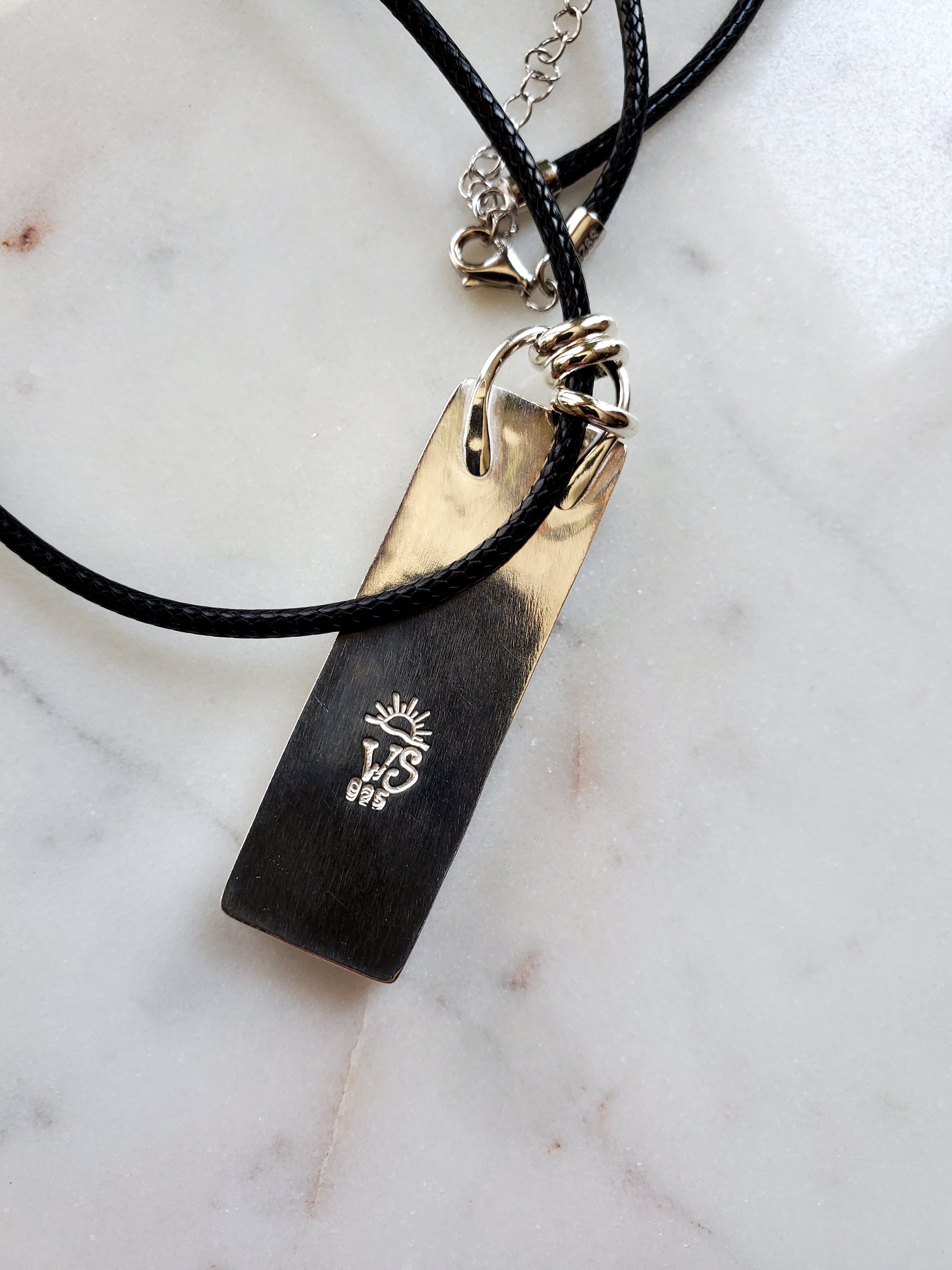 Black Jack Turquoise Long Bar Pendant Necklace in Solid Sterling Silver!