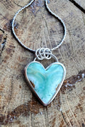 Heart Shaped Green Caribbean Calcite Pendant Necklace in Solid Sterling Silver