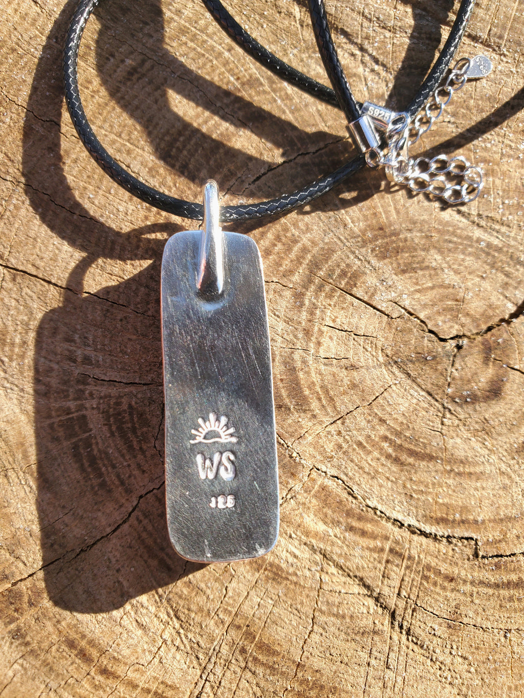 Fossilized Mammoth Tooth Bar Pendant Necklace in Solid Sterling Silver