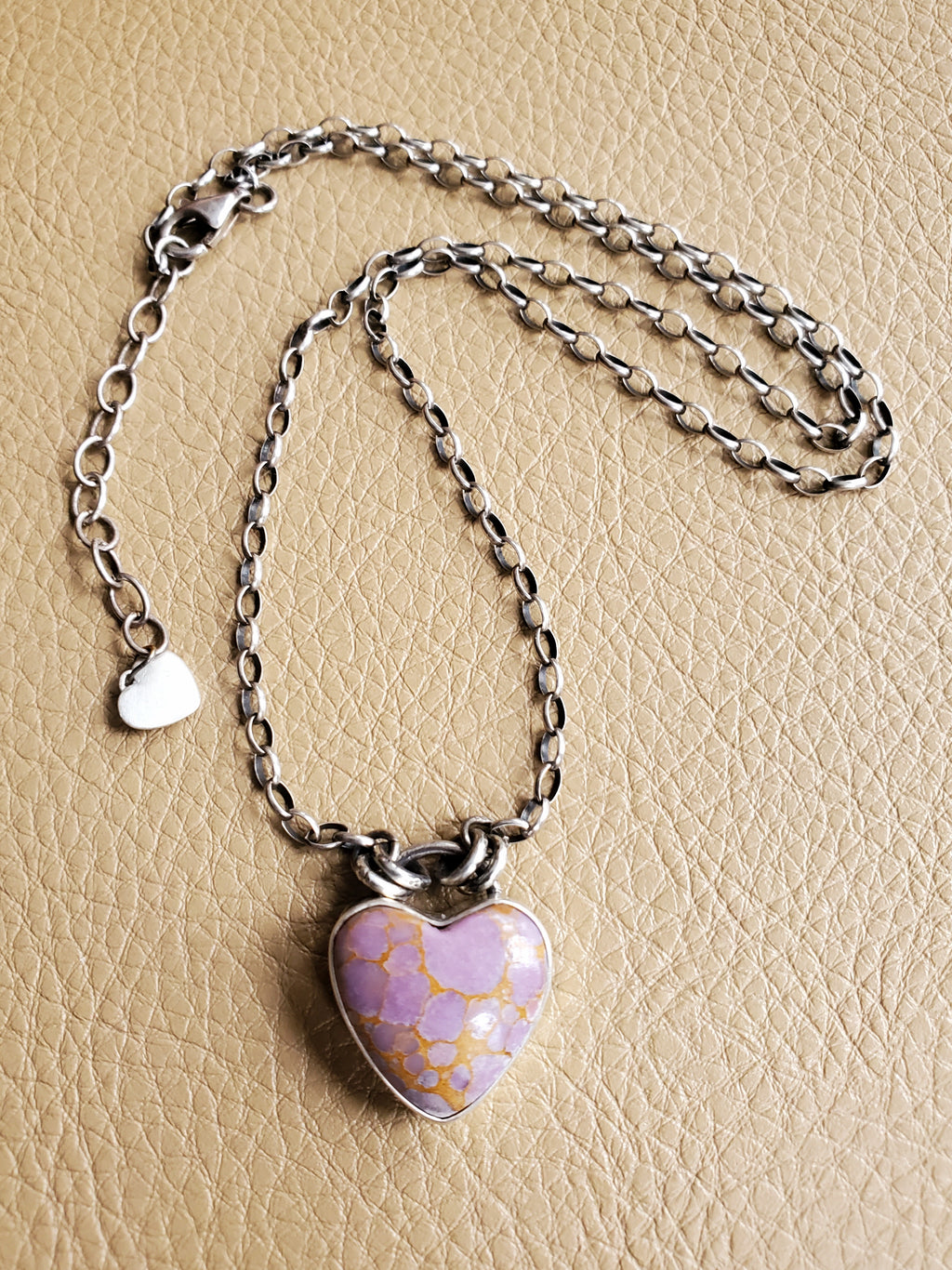 Phosphosiderite Heart Pendant in Solid Sterling Silver on Beautiful Thick Sterling Chain