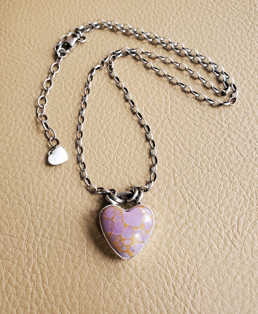 Phosphosiderite Heart Pendant in Solid Sterling Silver on Beautiful Thick Sterling Chain