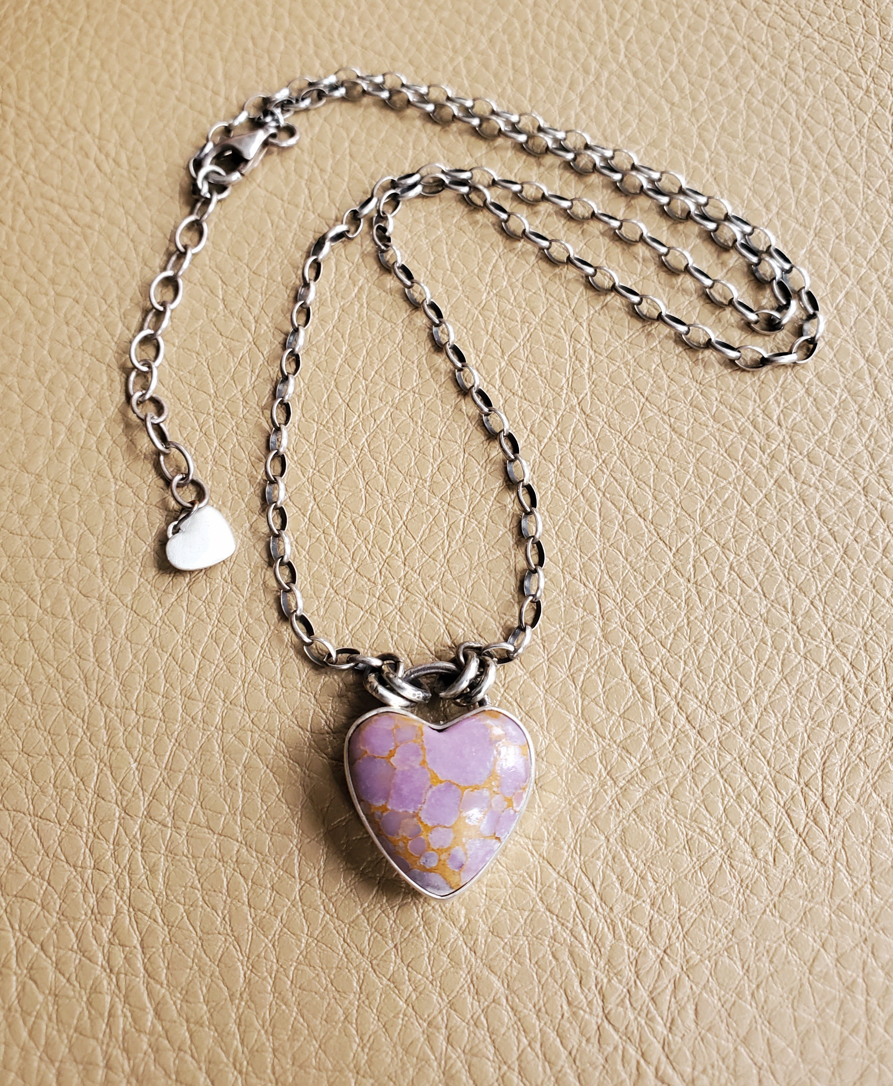 Phosphosiderite Heart Pendant in Solid Sterling Silver on Beautiful Thick Sterling Chain