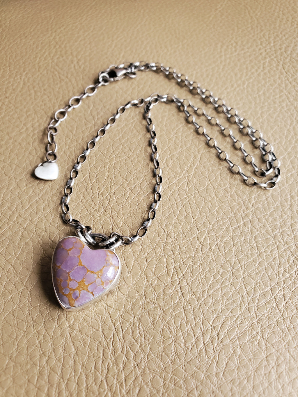 Phosphosiderite Heart Pendant in Solid Sterling Silver on Beautiful Thick Sterling Chain